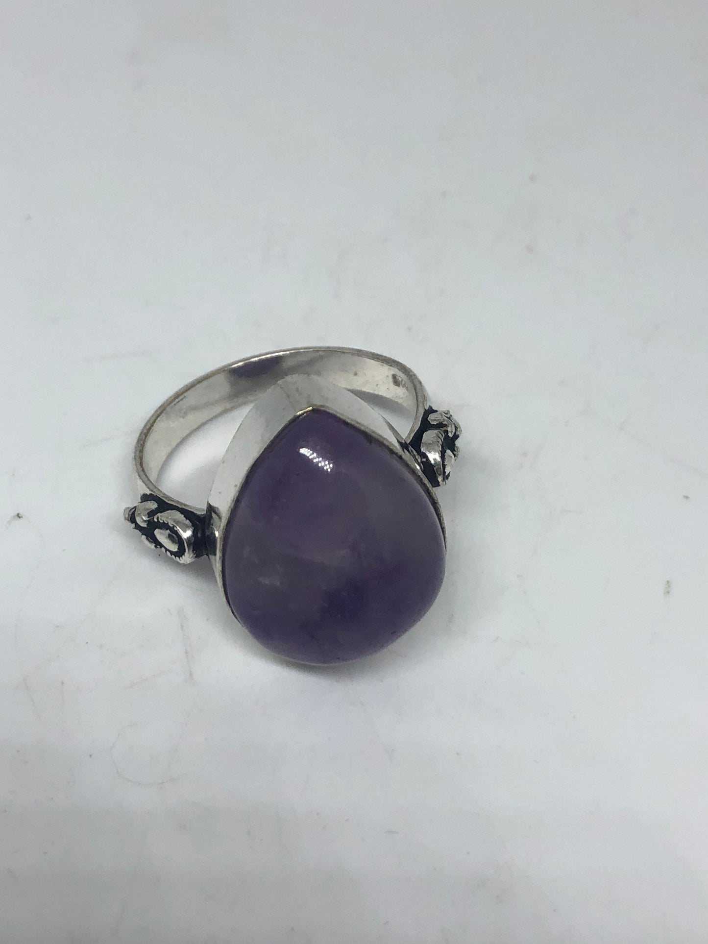 Vintage Purple Amethyst Silver Cocktail Statement Ring Size 8.5