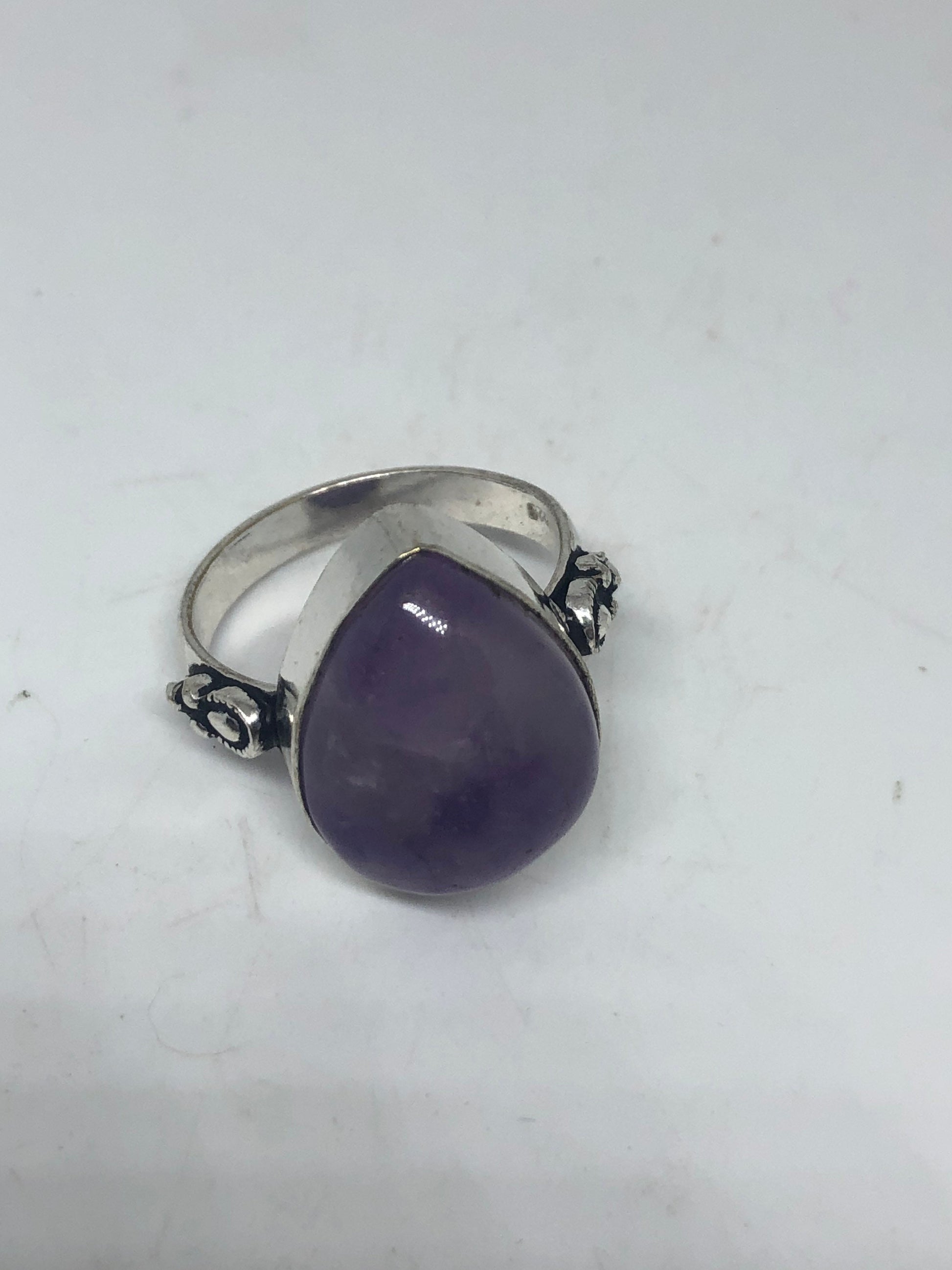 Vintage Purple Amethyst Silver Cocktail Statement Ring Size 8.5