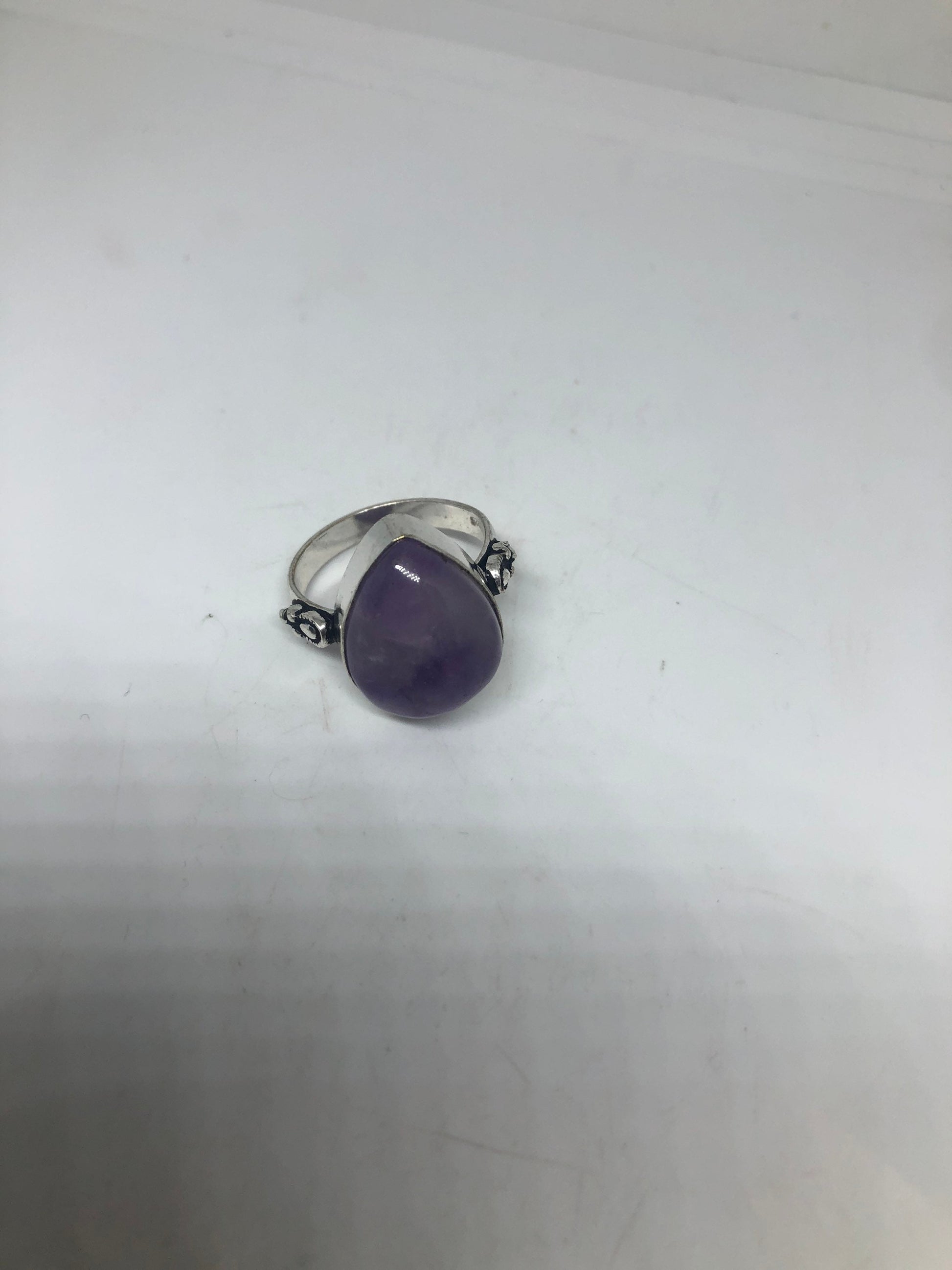 Vintage Purple Amethyst Silver Cocktail Statement Ring Size 8.5