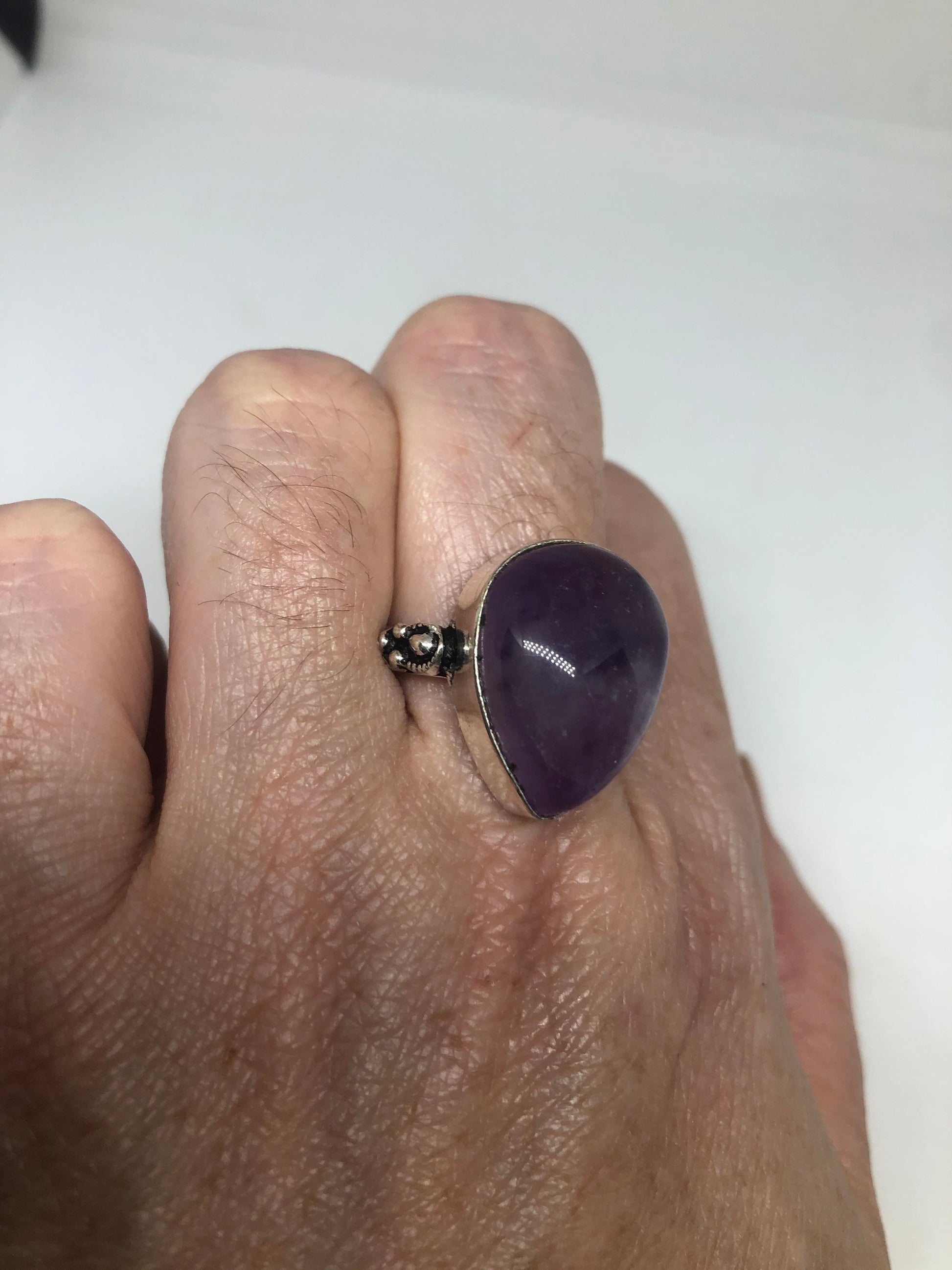 Vintage Purple Amethyst Silver Cocktail Statement Ring Size 8.5