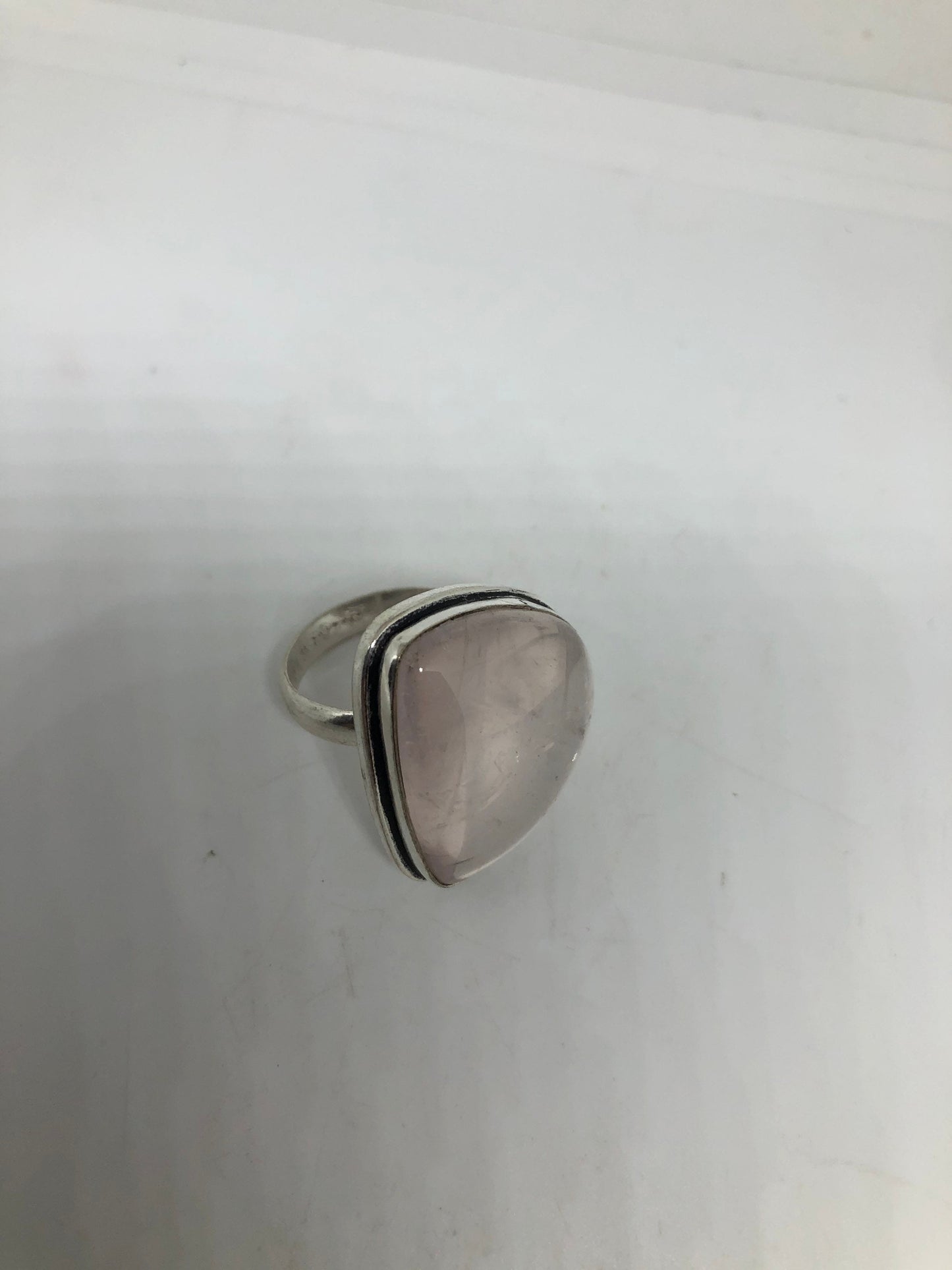 Vintage Rose Quartz Silver Cocktail Ring Size 9