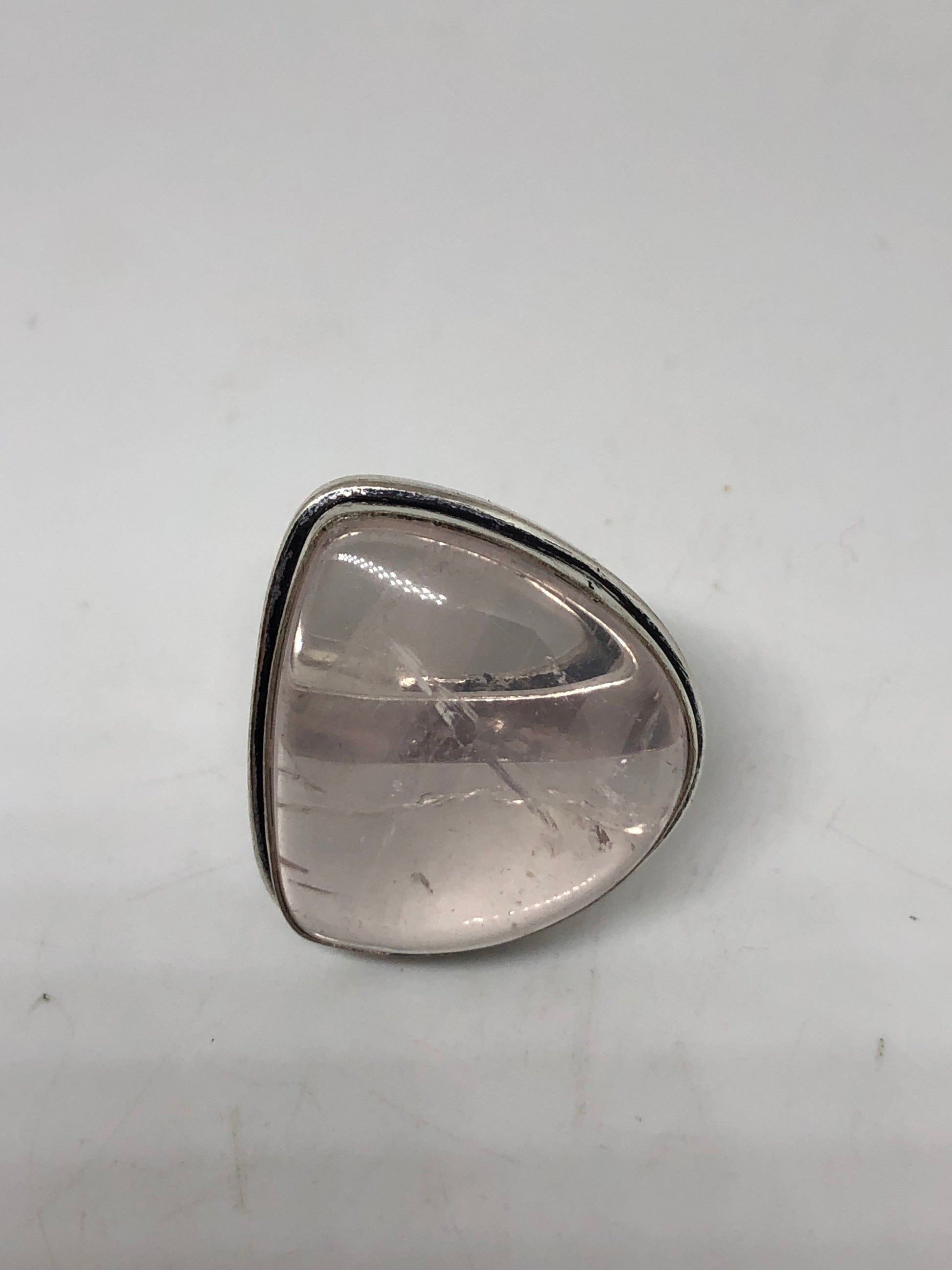 Vintage Rose Quartz Silver Cocktail Ring Size 9