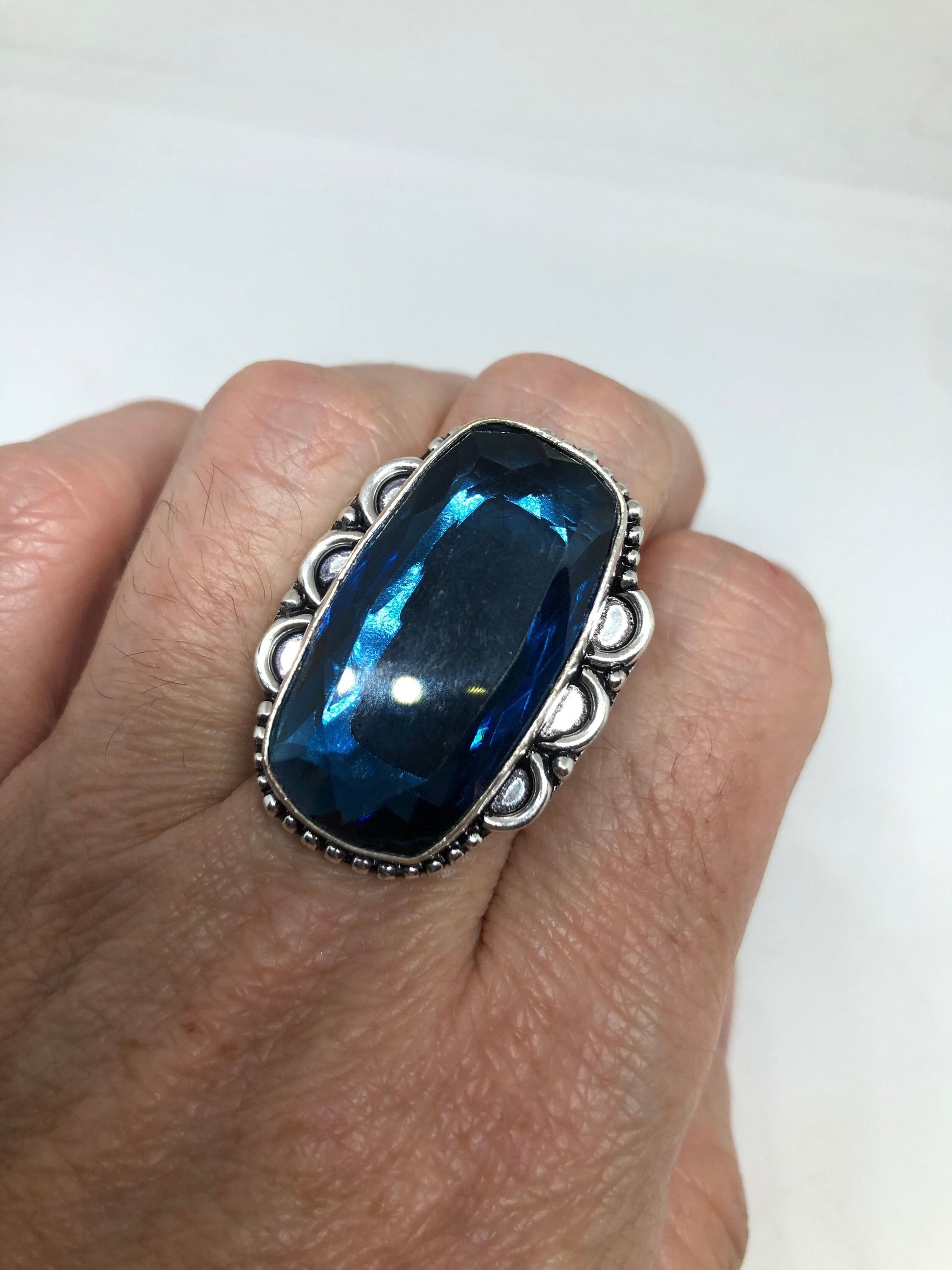 Vintage Cobalt Blue Ring Antique Art Glass Cocktail