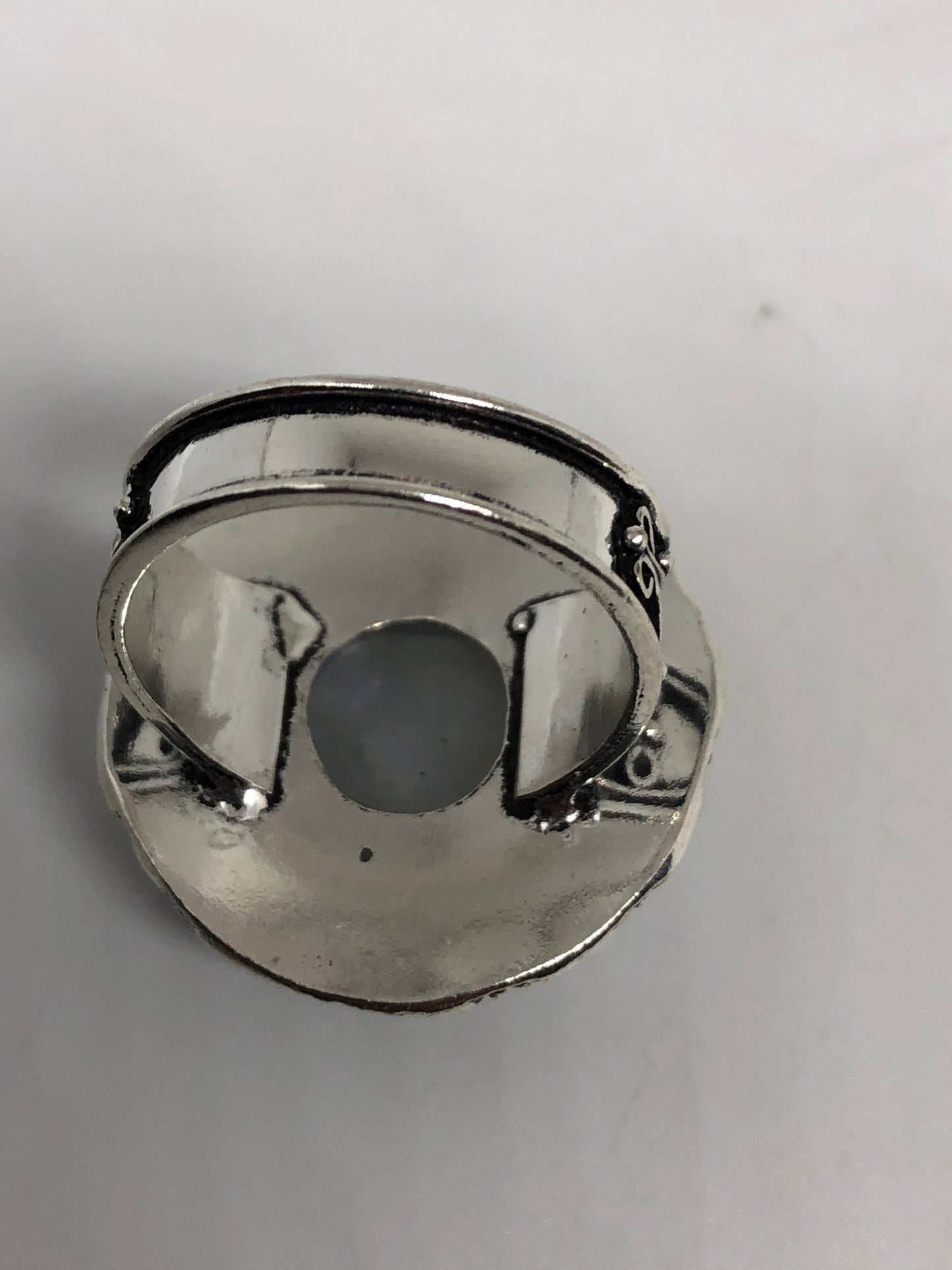 Vintage Blue White Rainbow Moonstone Silver Cocktail Statement Ring