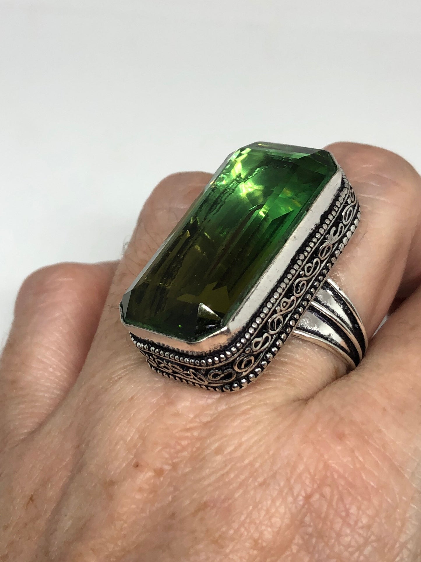 Vintage Aqua Vintage Art Glass Ring Cocktail Statement