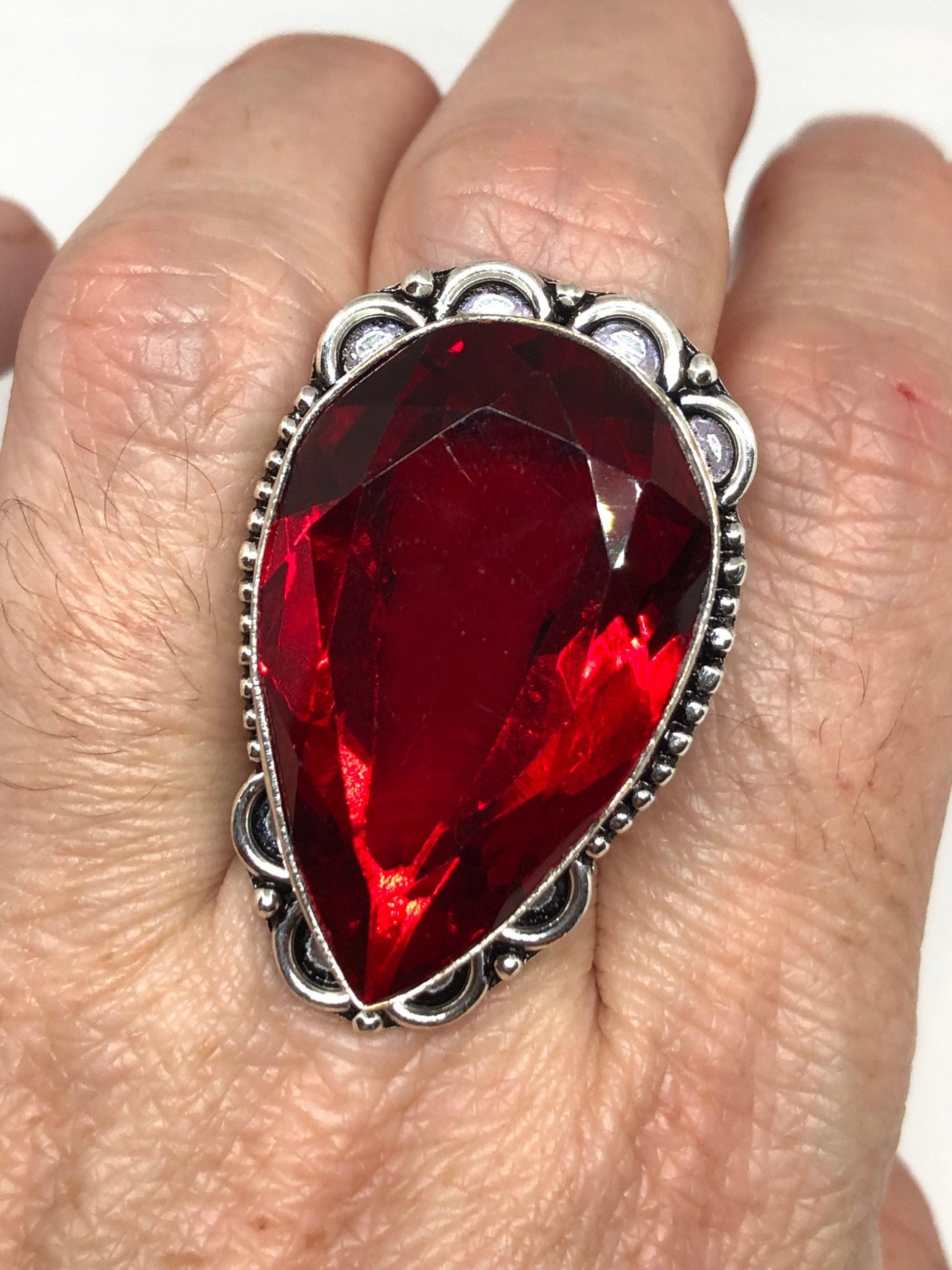 Vintage Vintage Red Art Glass Cocktail Ring Size 8