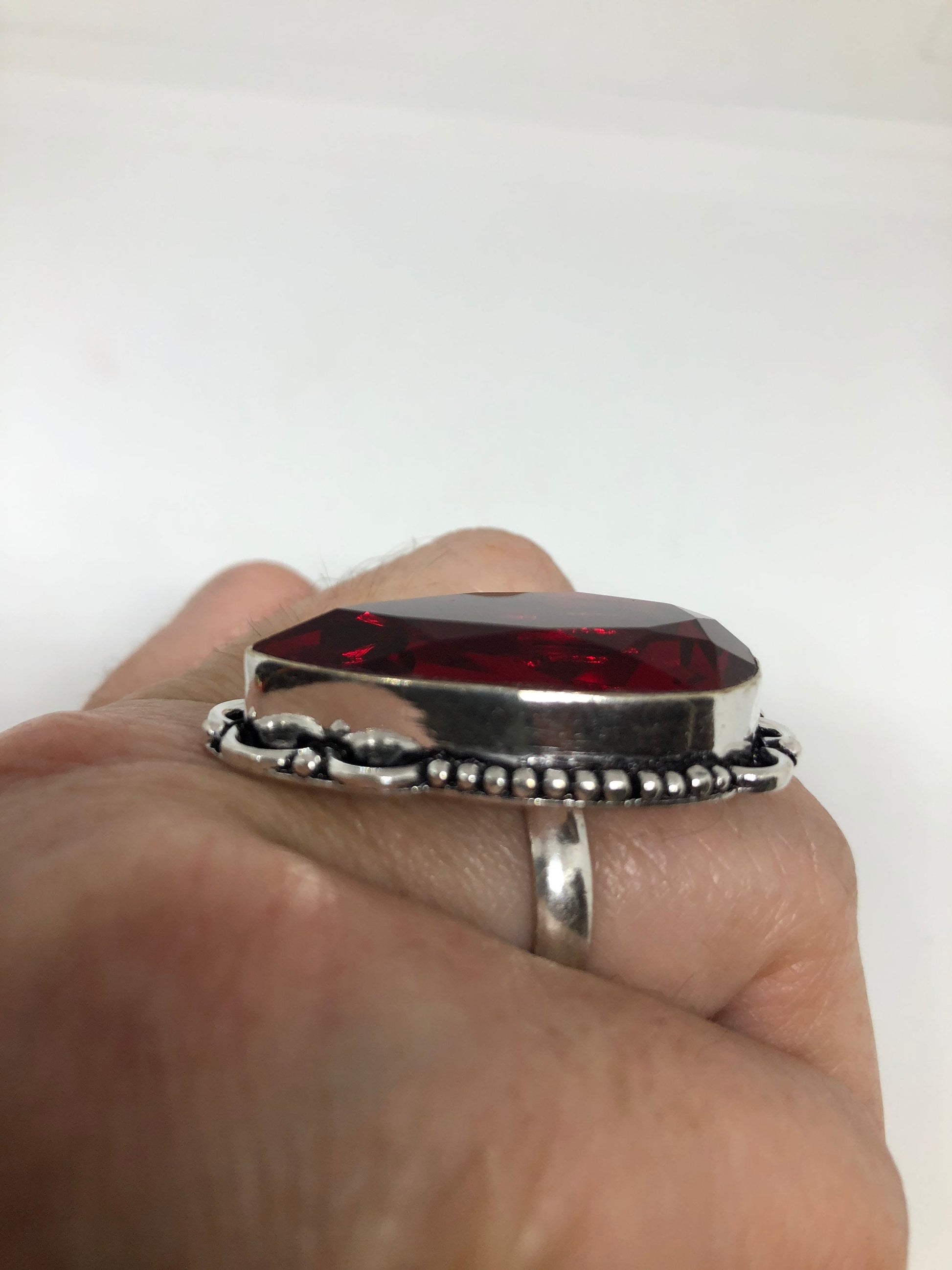 Vintage Vintage Red Art Glass Cocktail Ring Size 8