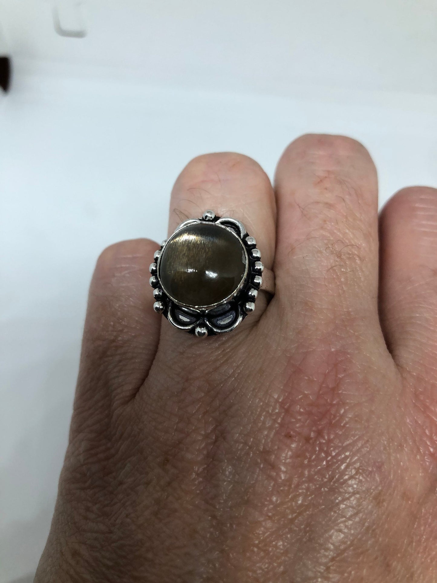 Vintage Bronze Moonstone Cocktail Statement Ring Size 7