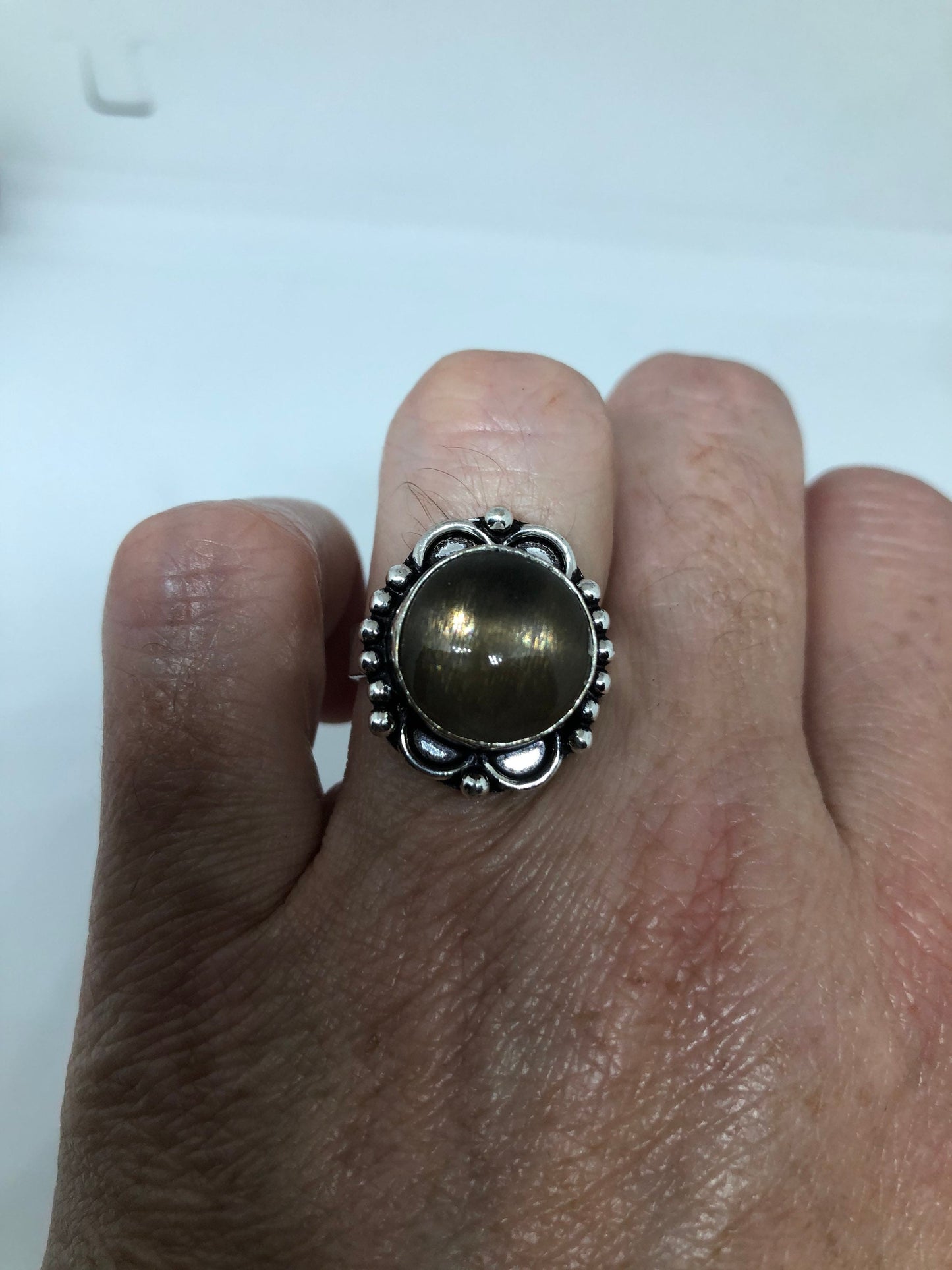 Vintage Bronze Moonstone Cocktail Statement Ring Size 7