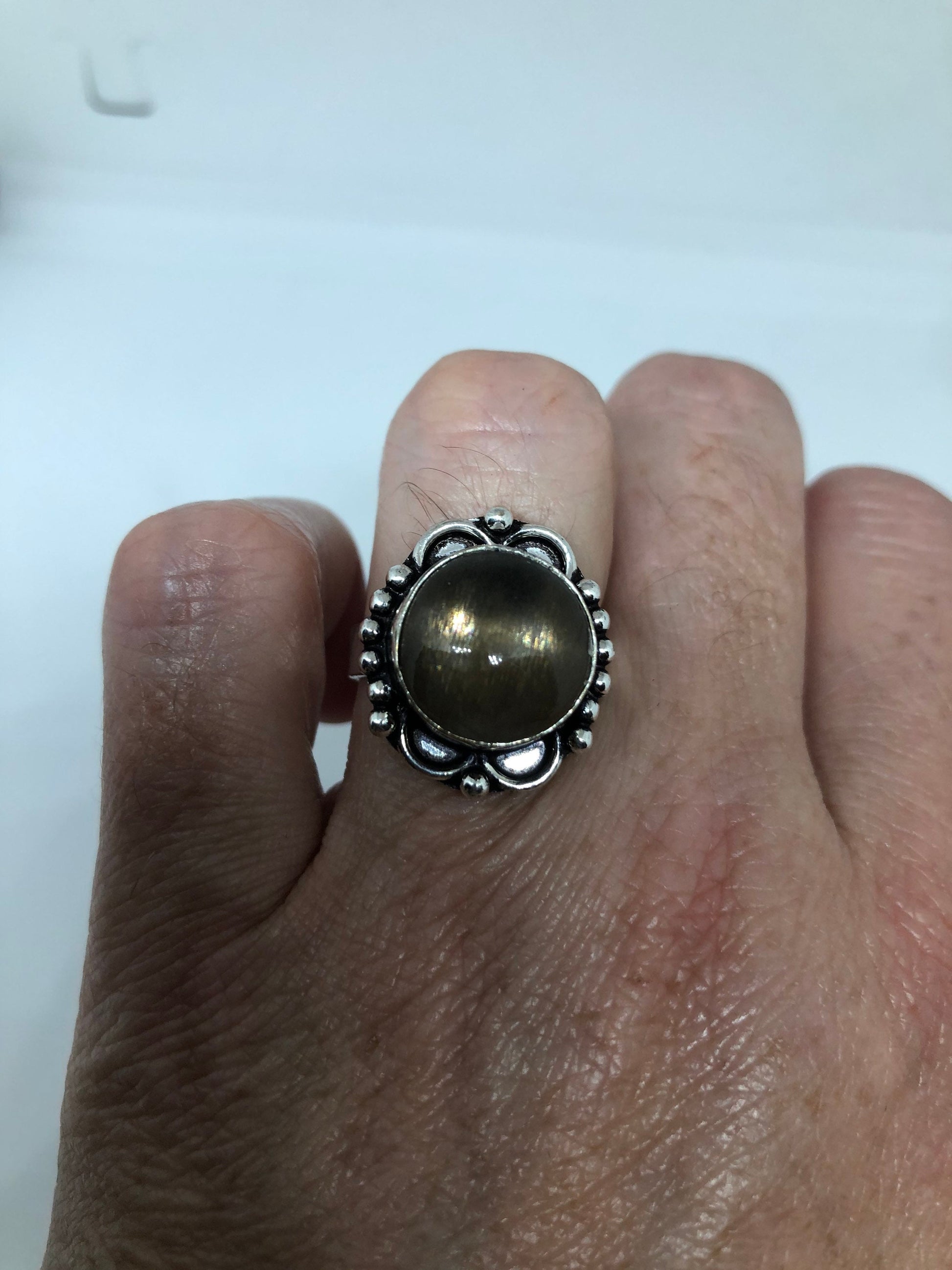 Vintage Bronze Moonstone Cocktail Statement Ring Size 7