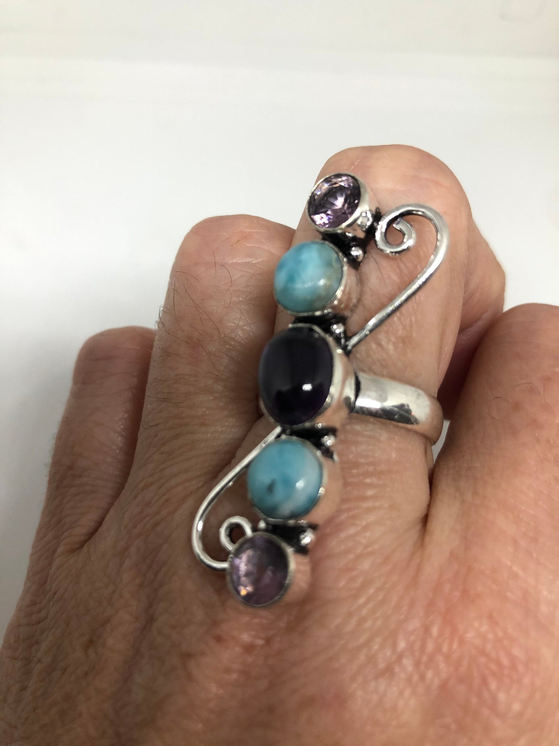 Vintage Blue Genuine Larimar Amethyst Ring
