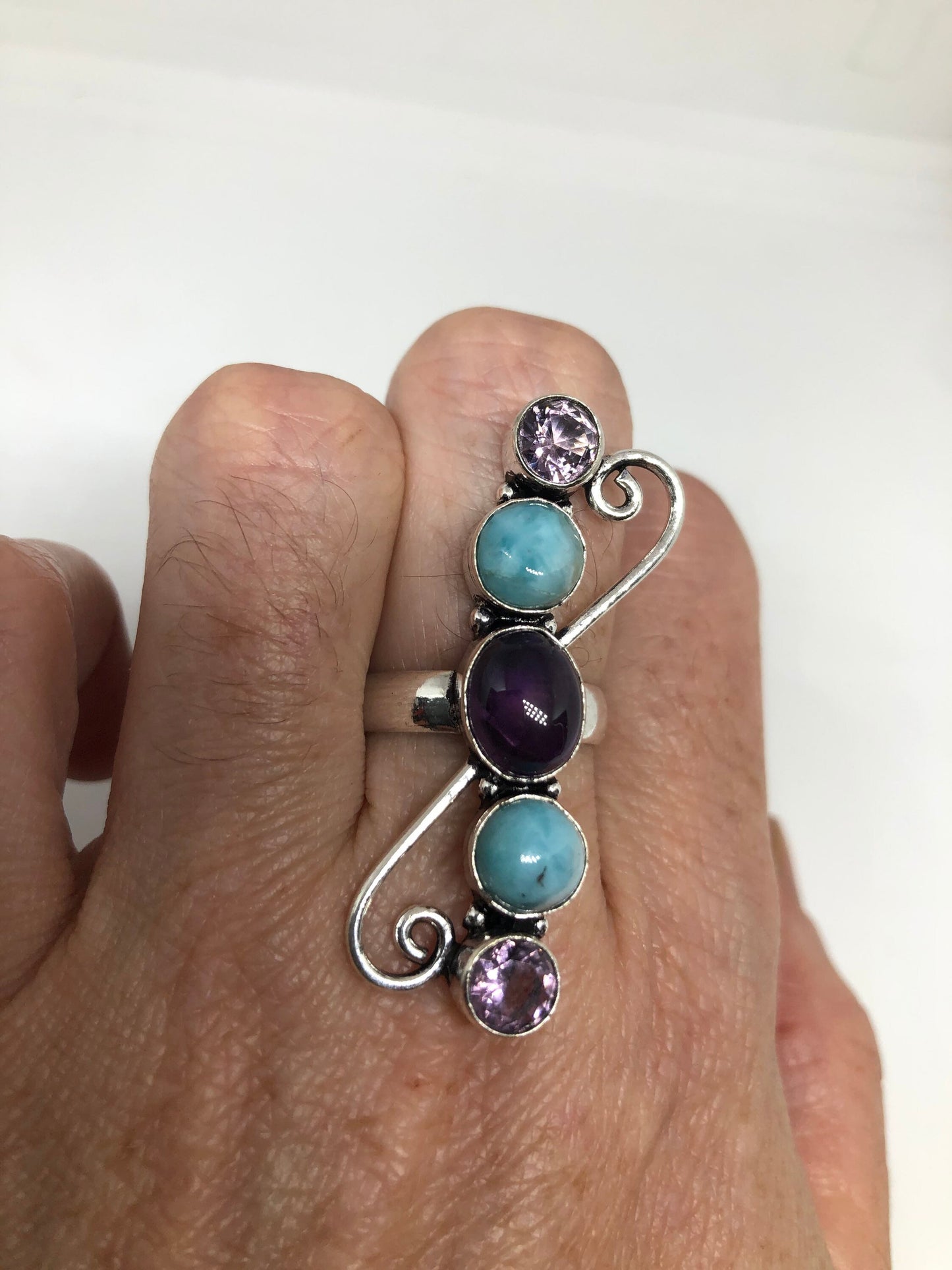 Vintage Blue Genuine Larimar Amethyst Ring