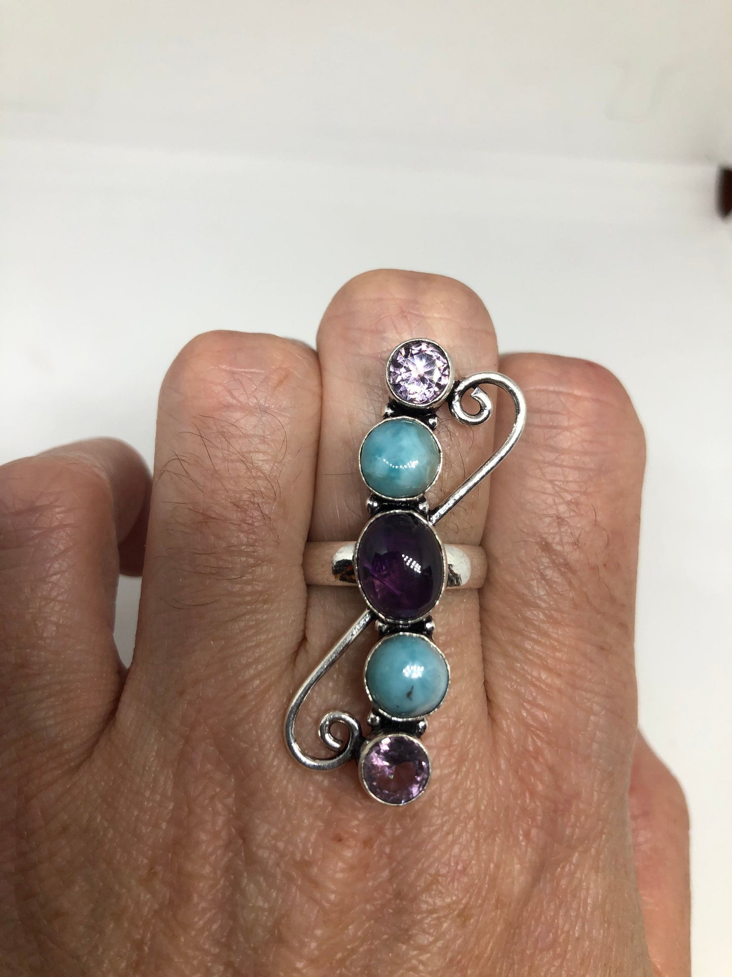 Vintage Blue Genuine Larimar Amethyst Ring