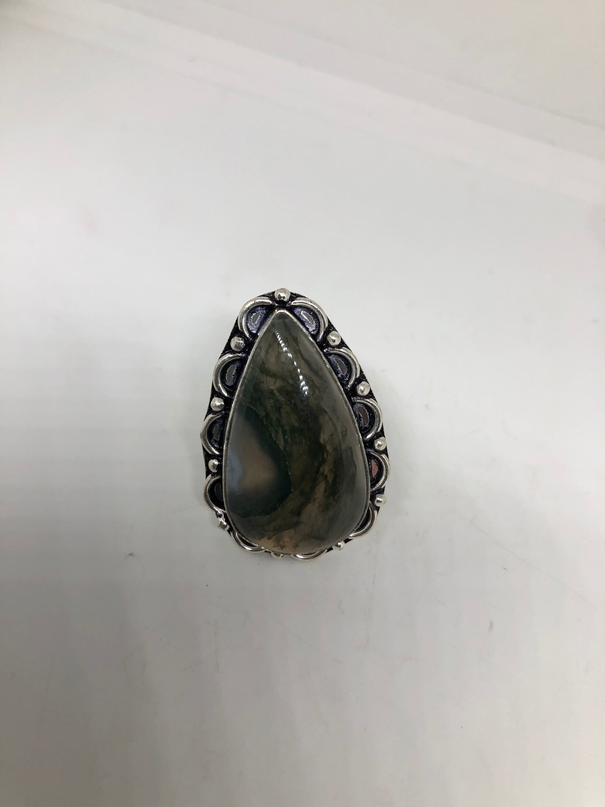 Vintage Green Moss Agate Ring Statement Cocktail