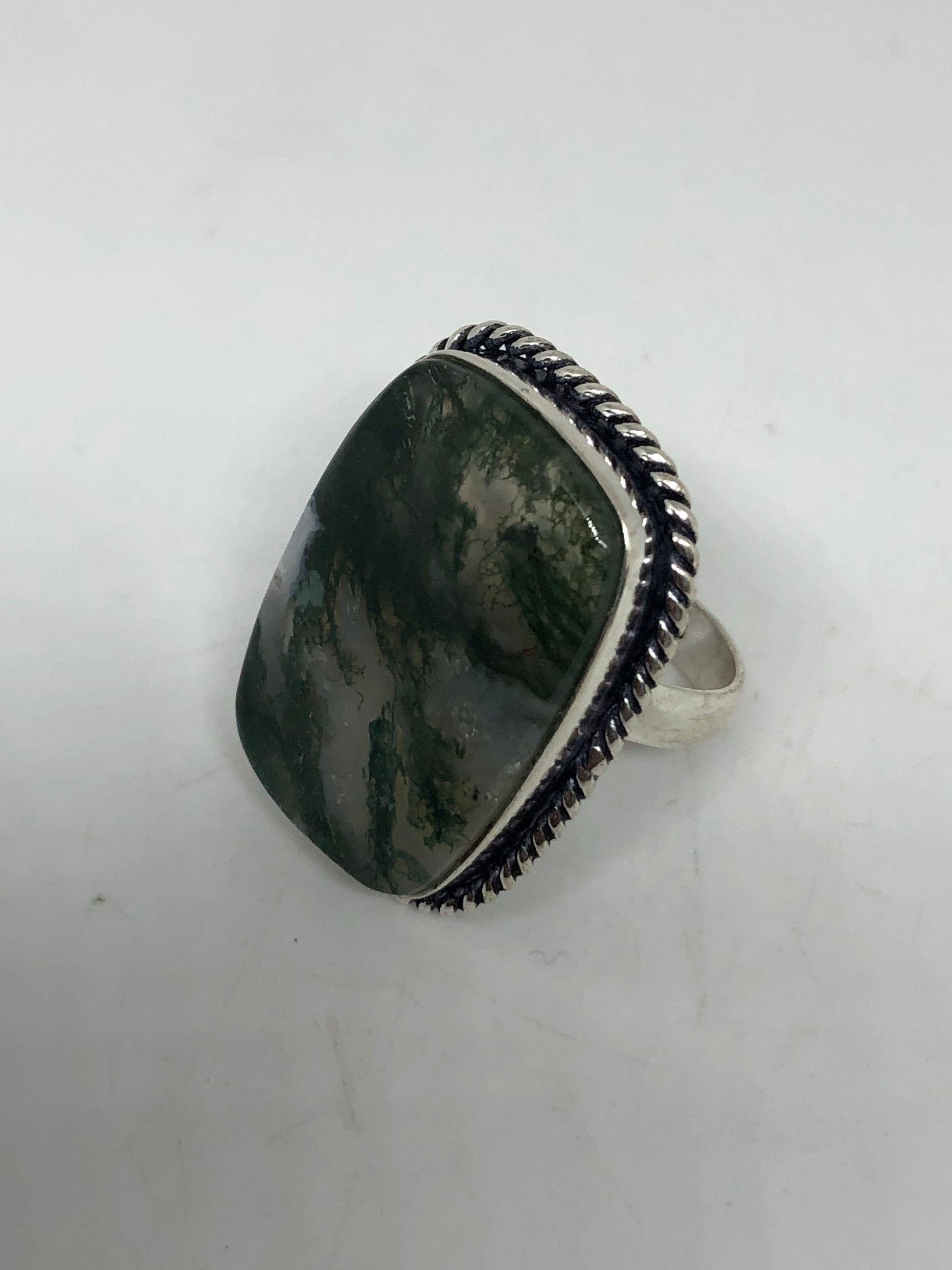 Vintage Green Moss Agate Ring Statement Cocktail