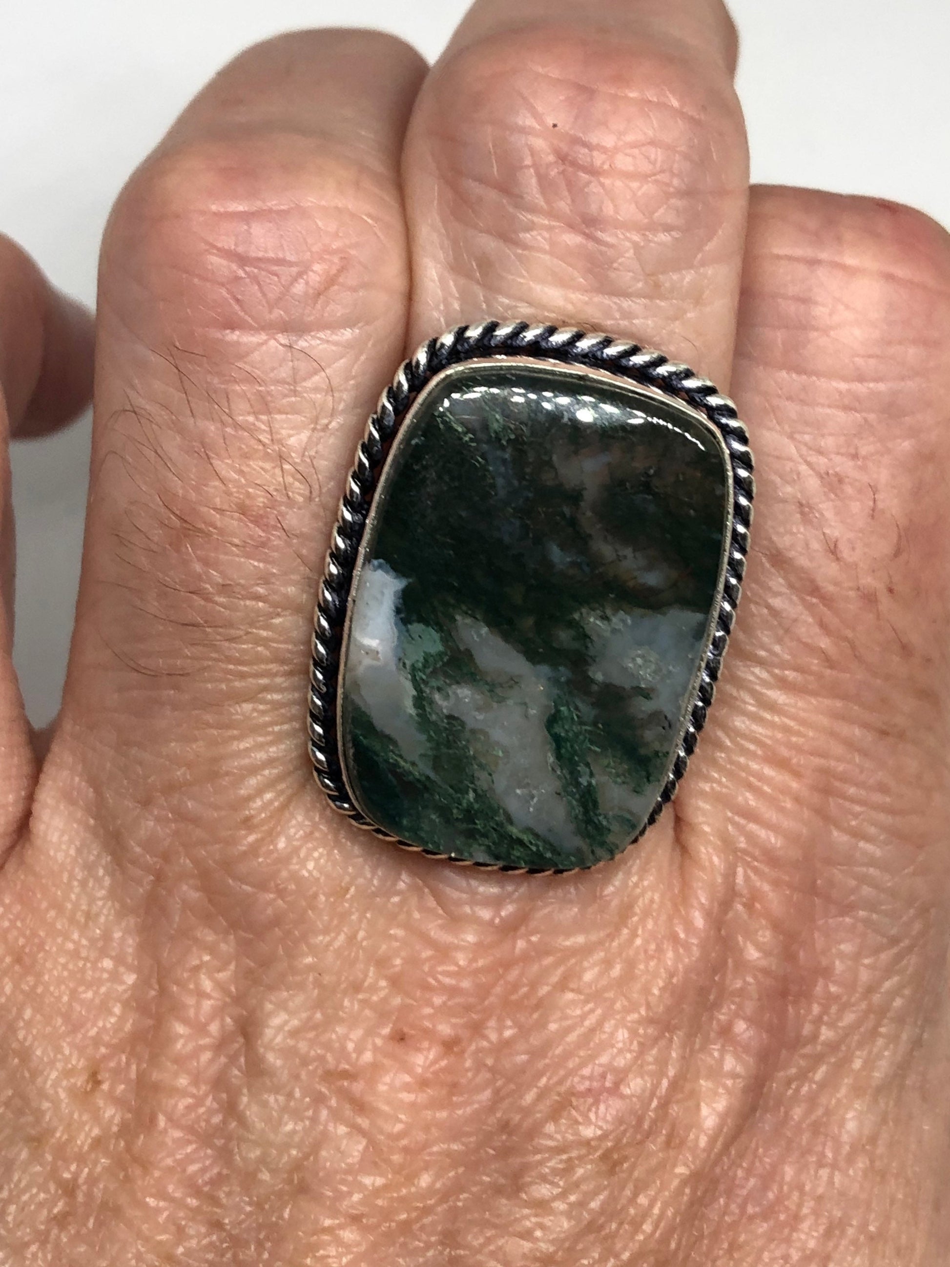 Vintage Green Moss Agate Ring Statement Cocktail