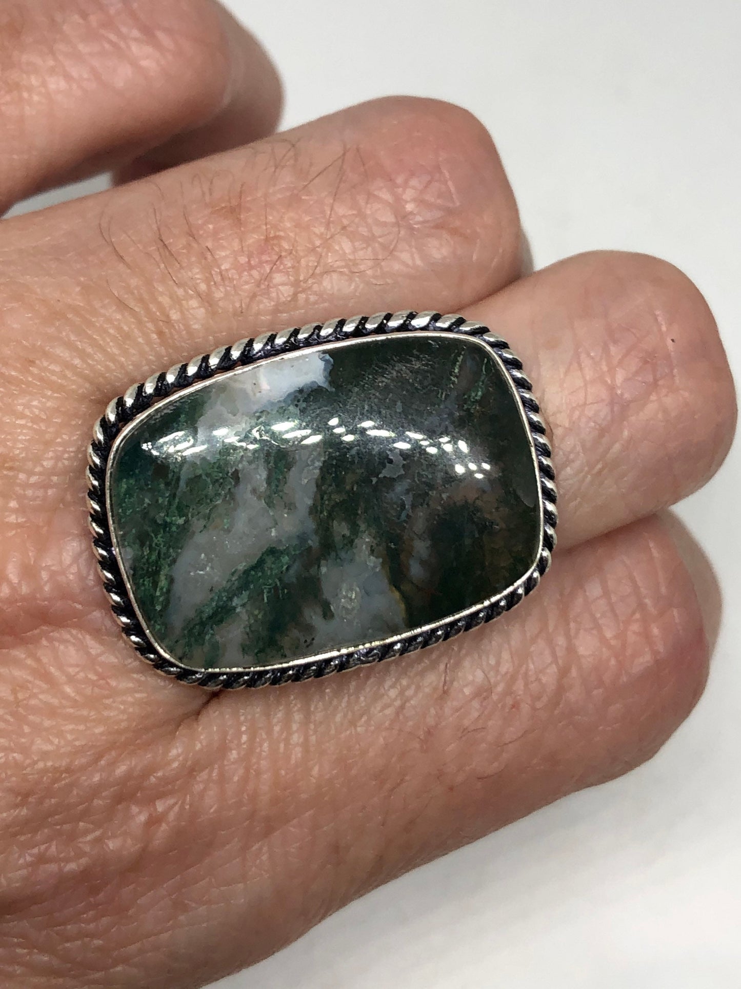 Vintage Green Moss Agate Ring Statement Cocktail