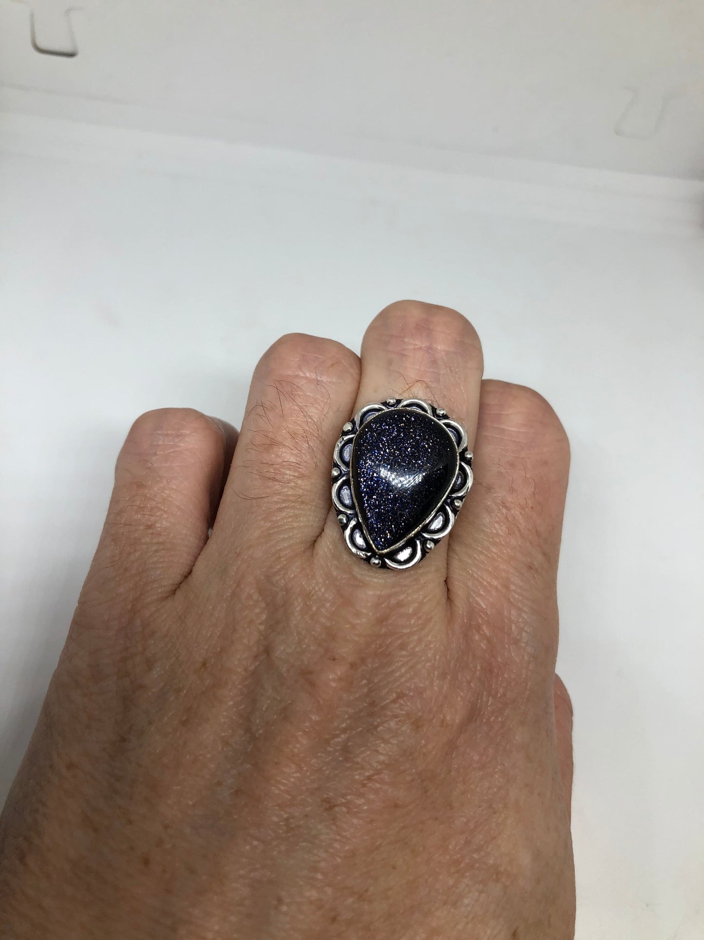 Vintage Black Sandstone Cocktail Ring