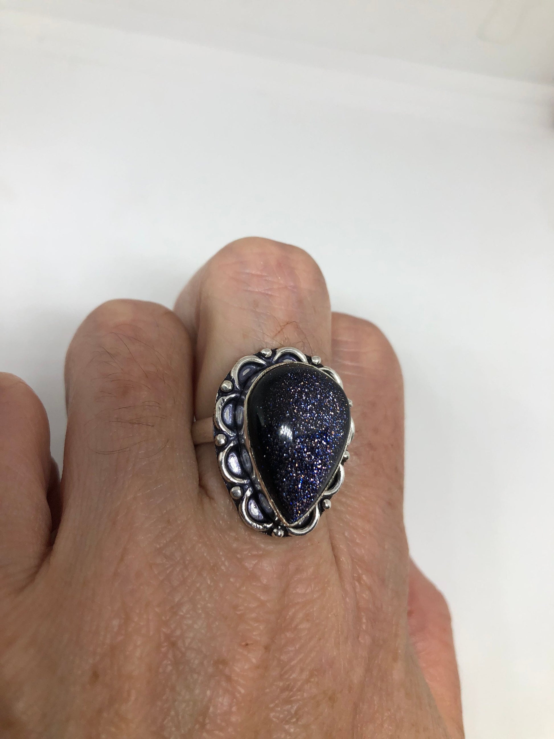 Vintage Black Sandstone Cocktail Ring