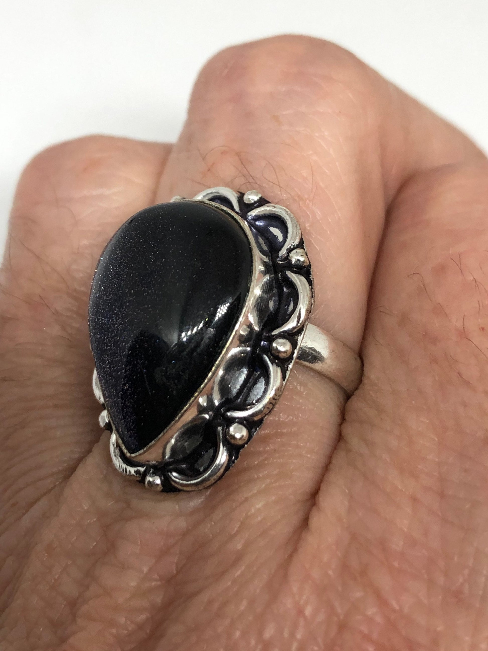 Vintage Black Sandstone Cocktail Ring