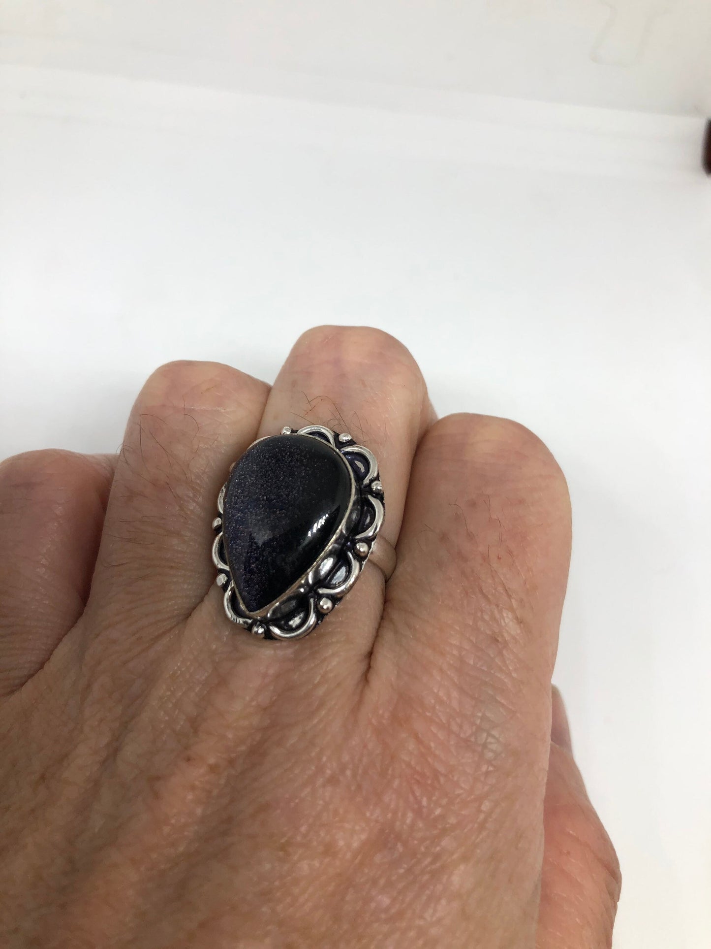 Vintage Black Sandstone Cocktail Ring