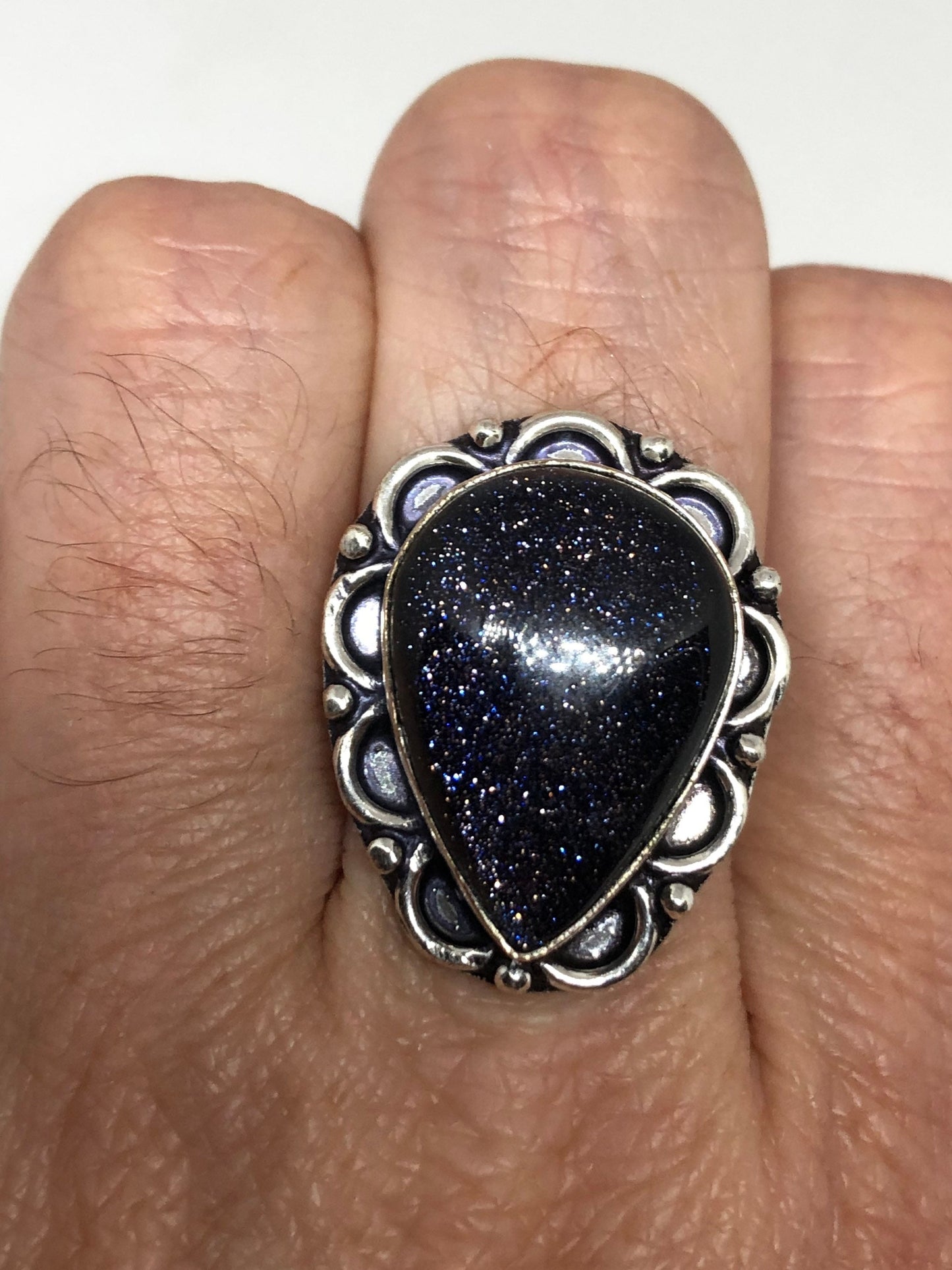 Vintage Black Sandstone Cocktail Ring
