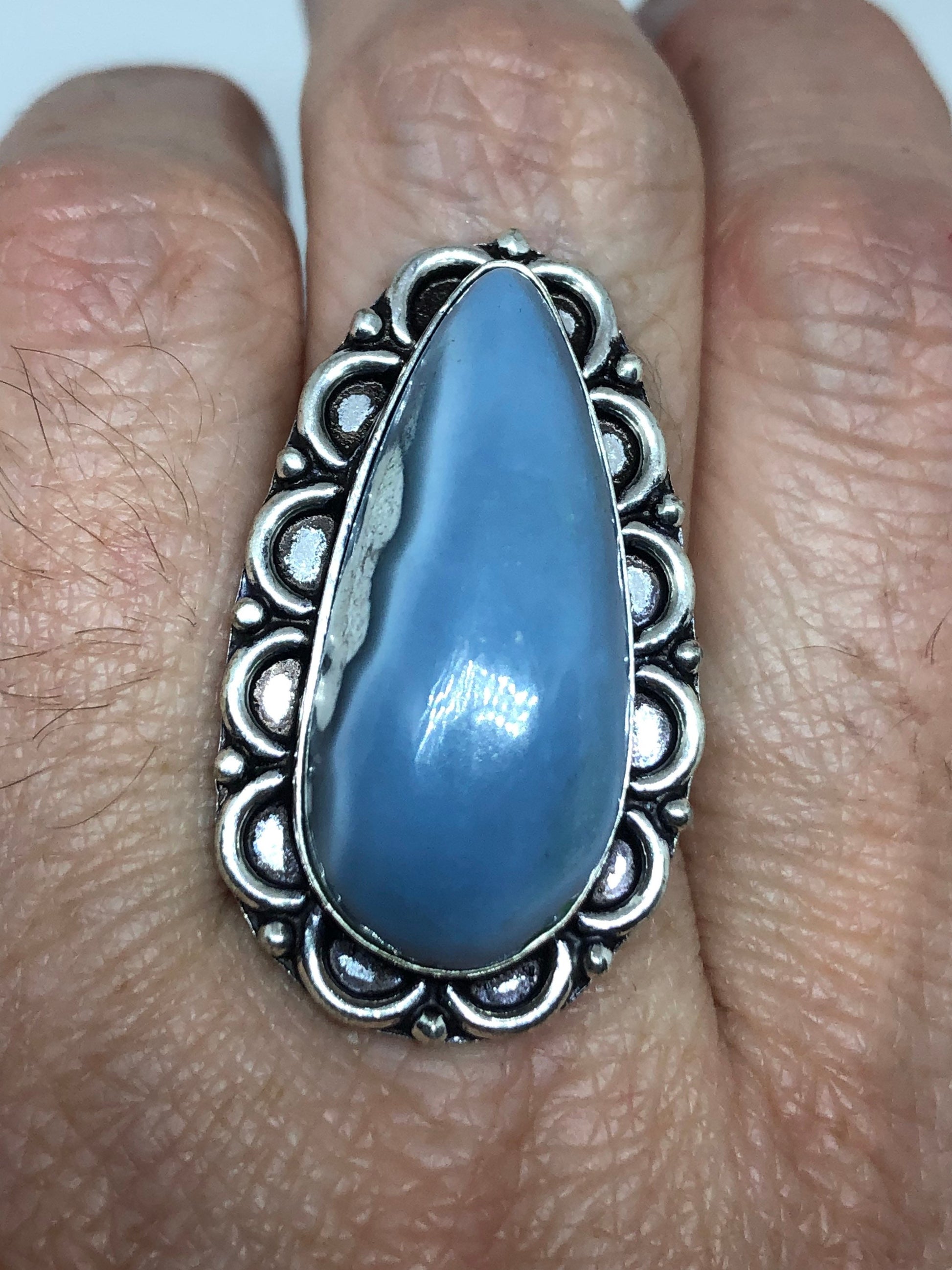 Vintage Blue Onyx Ring Cocktail Size 8.5