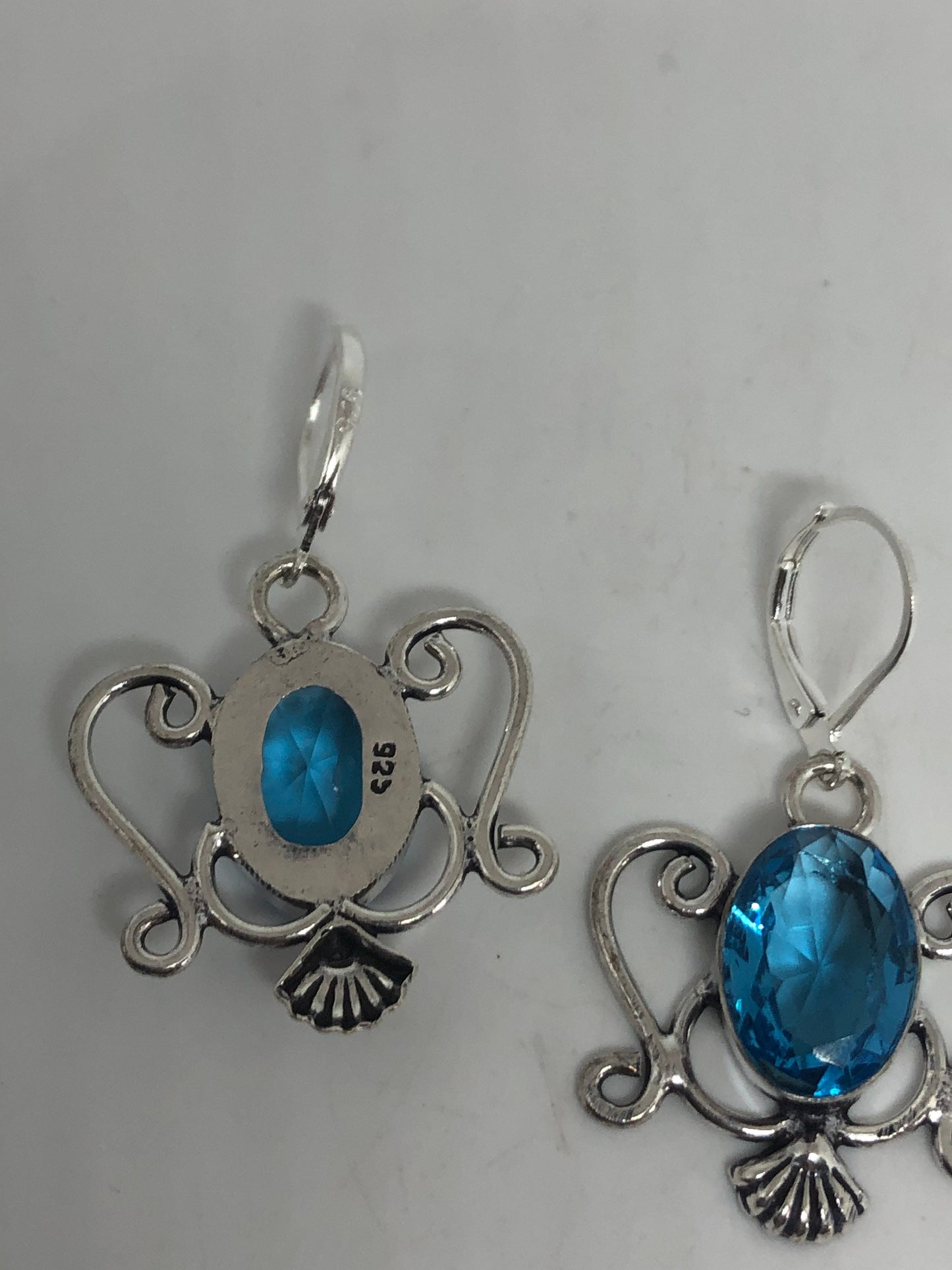 Vintage Silver Blue Chalcedony Drop Earrings | Antique Style