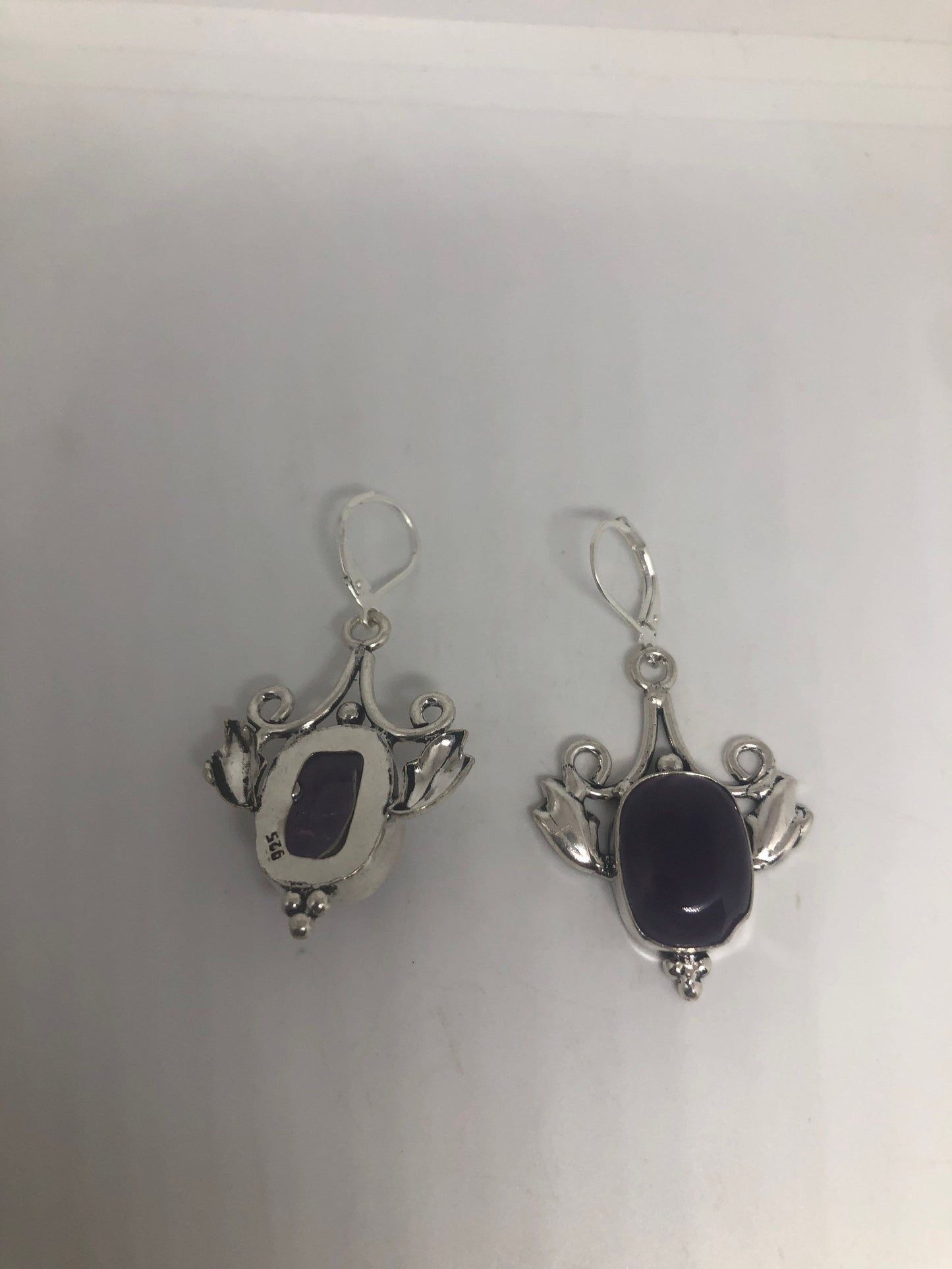 Vintage Purple Amethyst Earrings 925 Sterling Silver Leverback