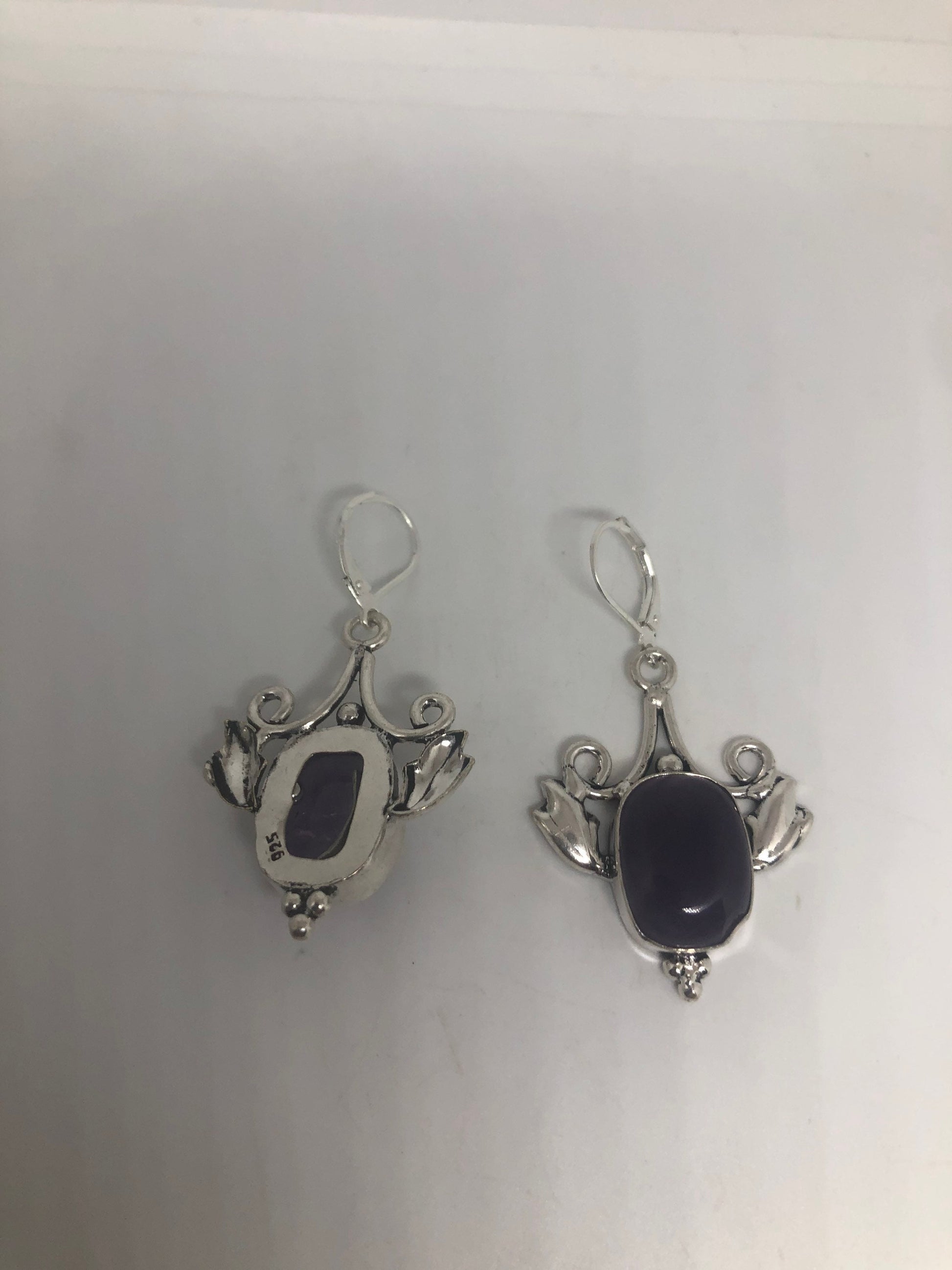 Vintage Purple Amethyst Earrings 925 Sterling Silver Leverback