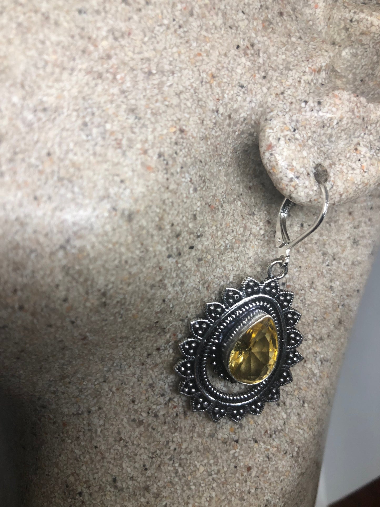 Vintage Citrine Earrings | Sterling Silver Lever Back Dangle Earrings