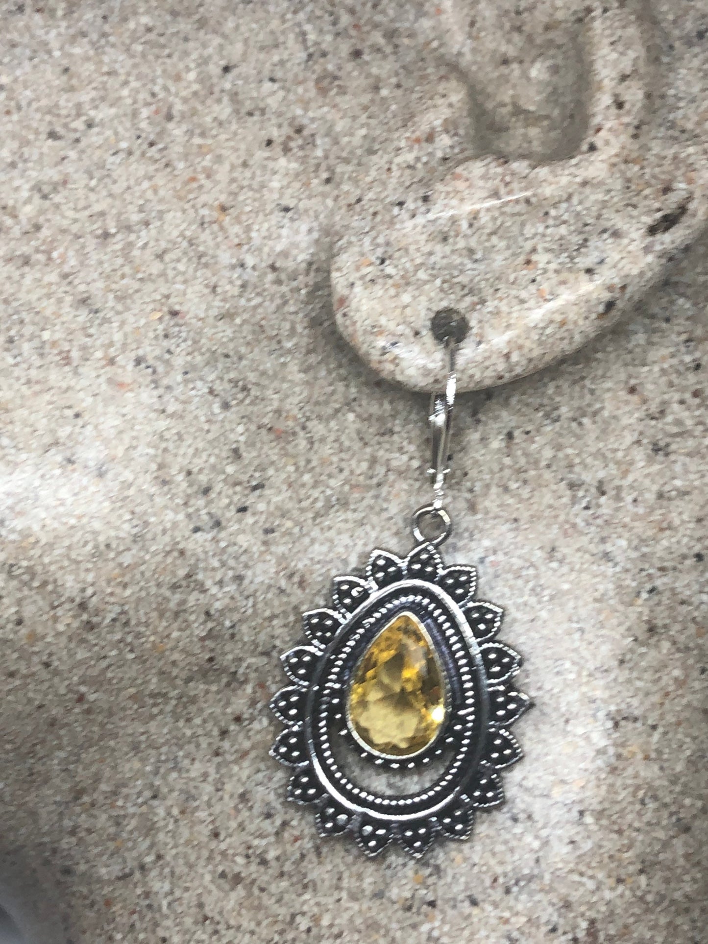 Vintage Citrine Earrings | Sterling Silver Lever Back Dangle Earrings
