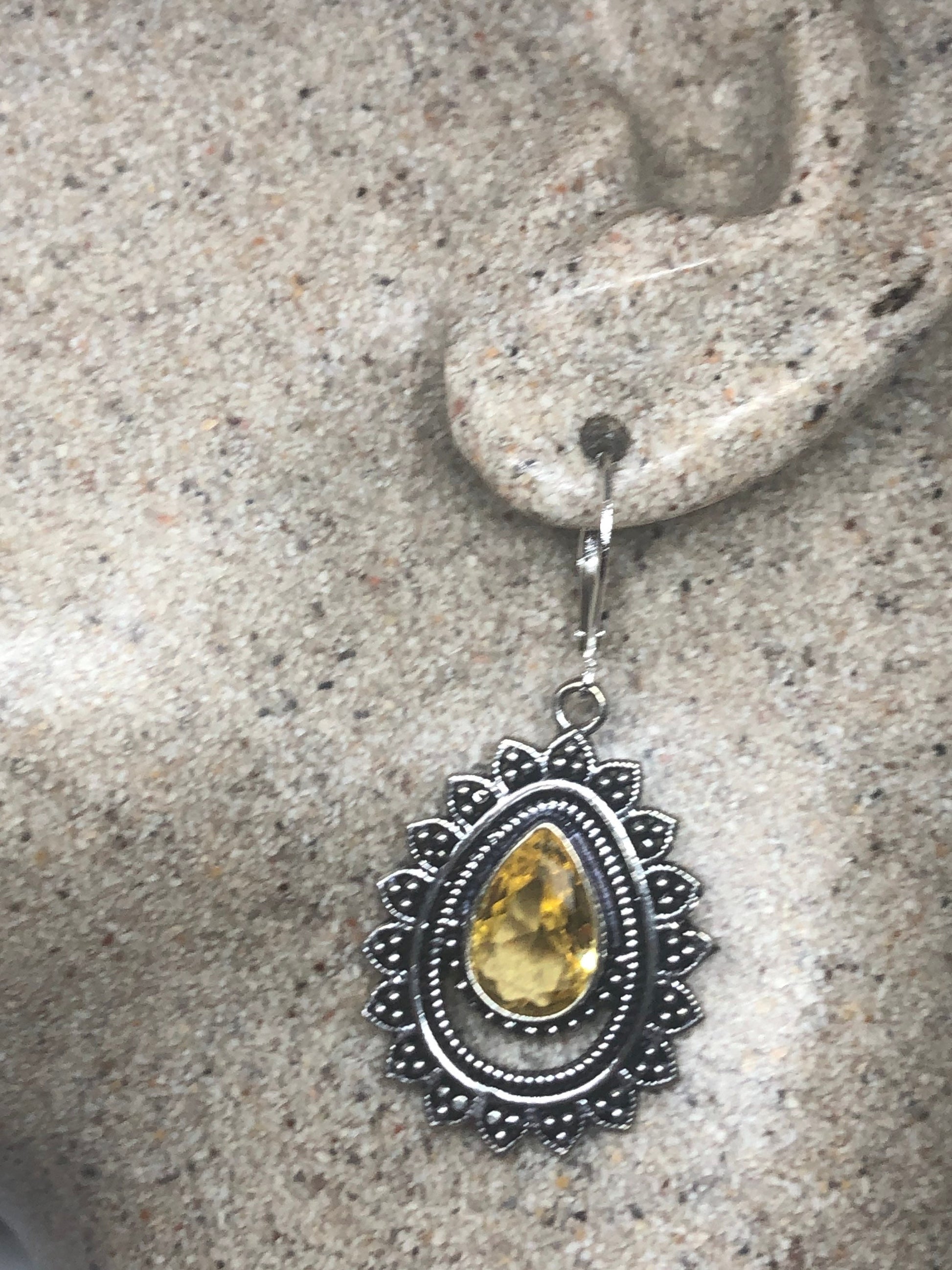 Vintage Citrine Earrings | Sterling Silver Lever Back Dangle Earrings