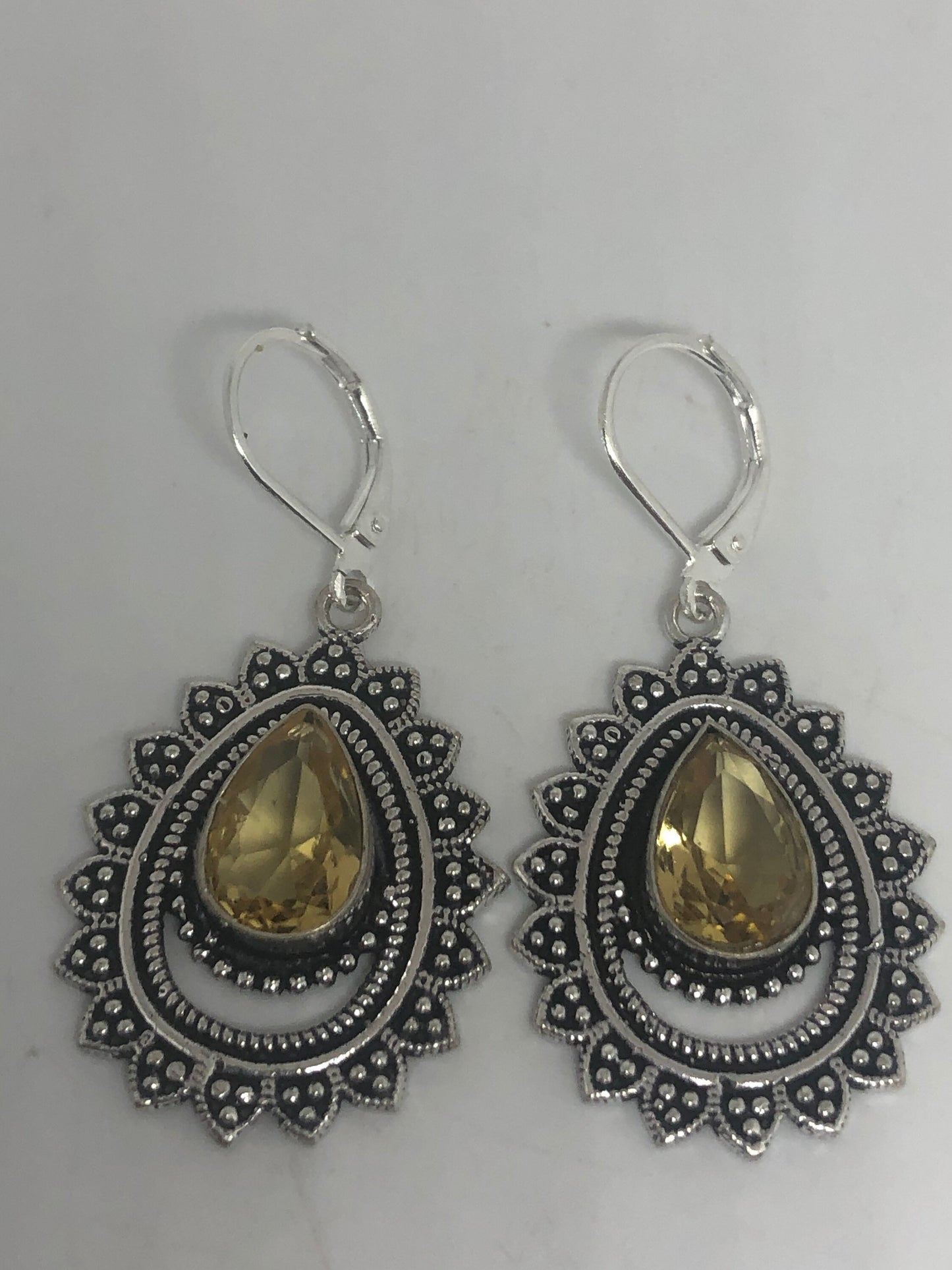 Vintage Citrine Earrings | Sterling Silver Lever Back Dangle Earrings