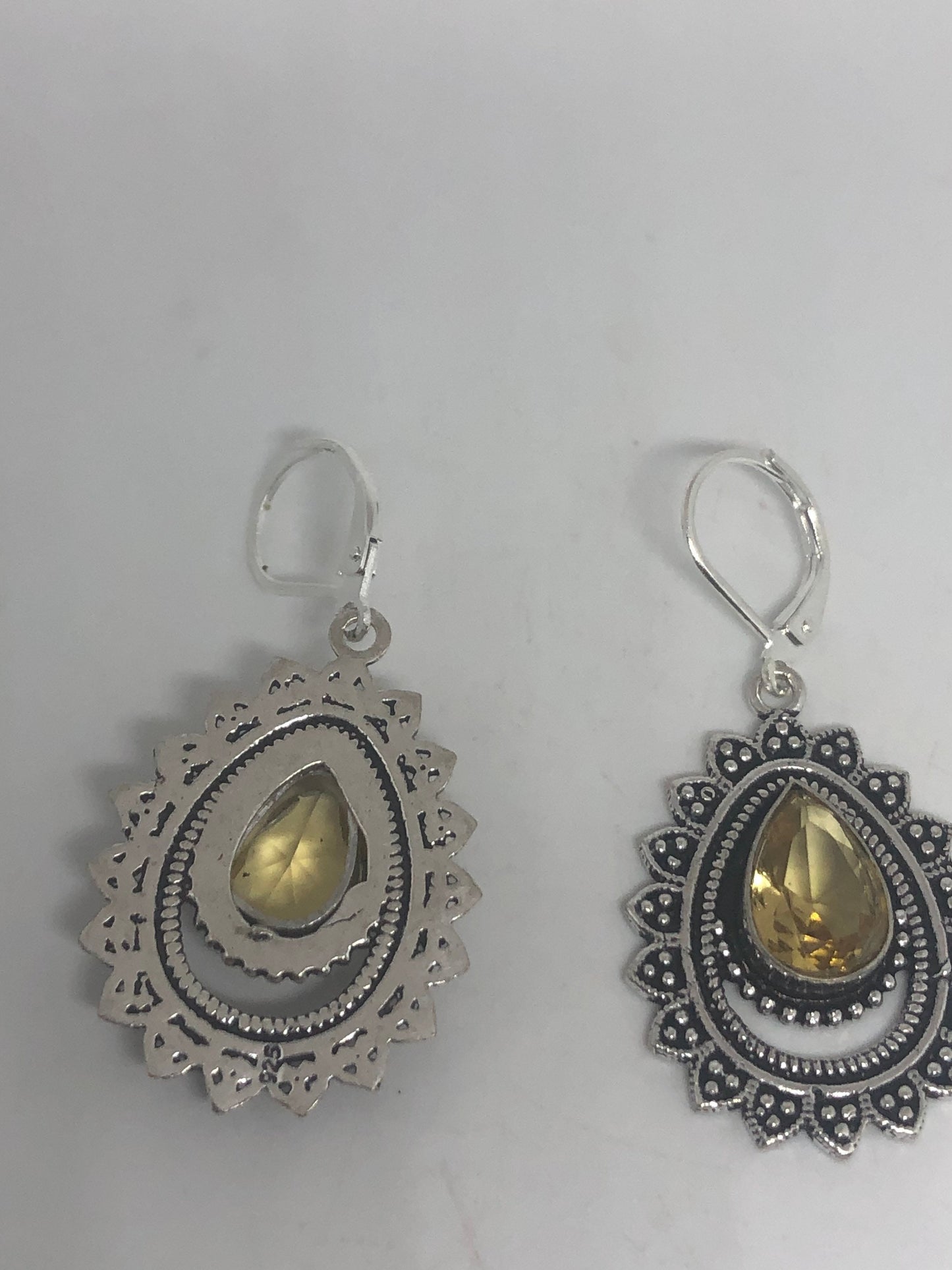 Vintage Citrine Earrings | Sterling Silver Lever Back Dangle Earrings
