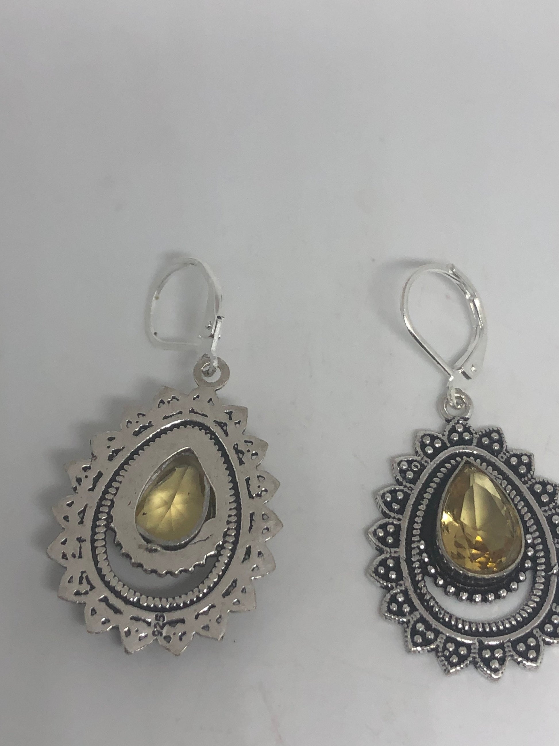 Vintage Citrine Earrings | Sterling Silver Lever Back Dangle Earrings