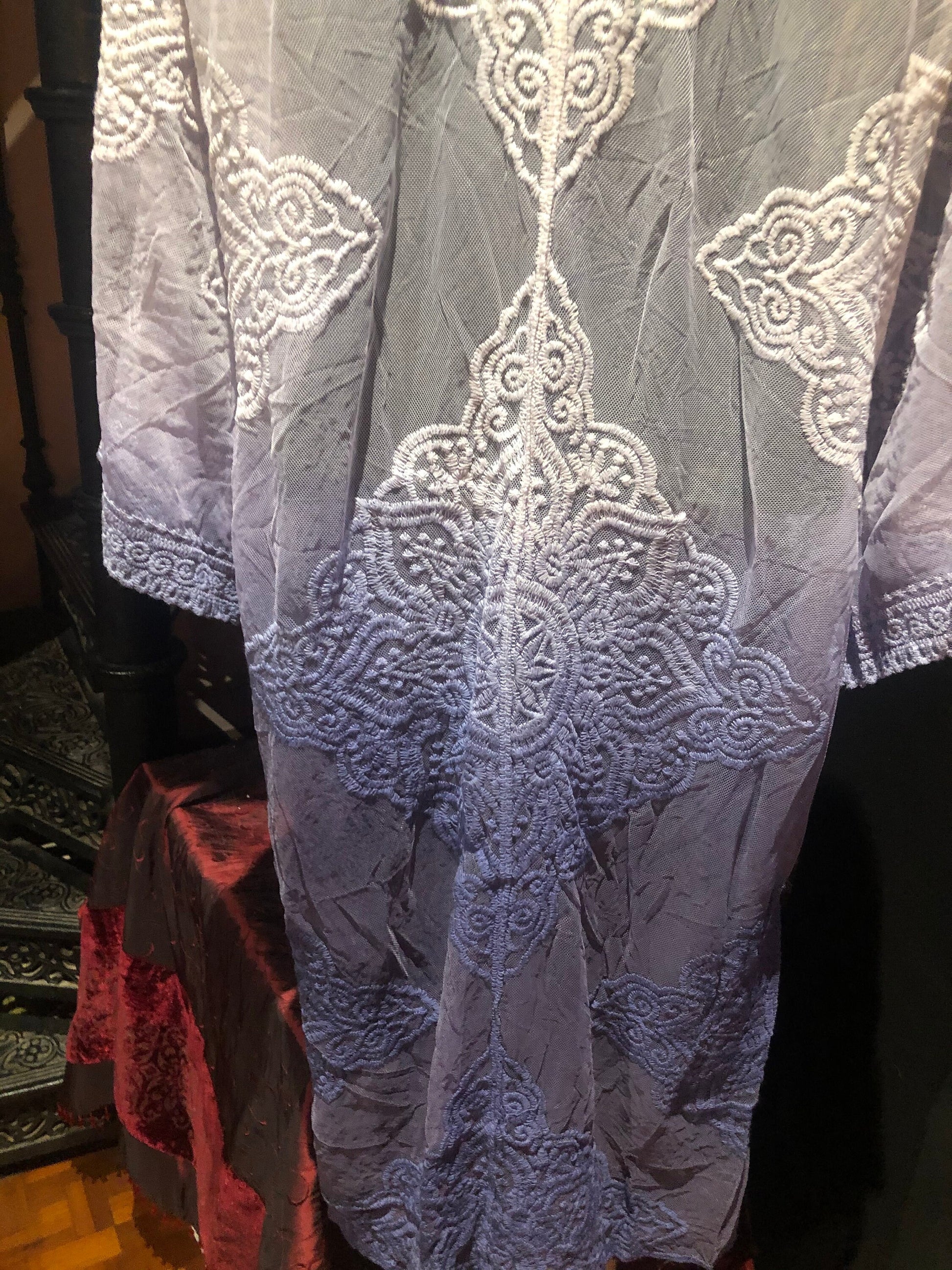 Lace Kimono Jacket Vintage Style Blue Tie Dye Embroidered wrap