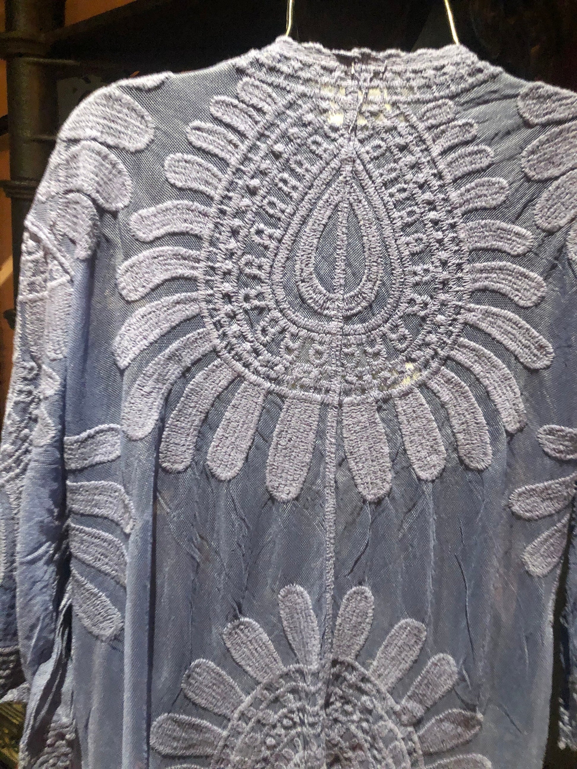 Lace Kimono Jacket Vintage Style Blue Tie Dye Embroidered wrap