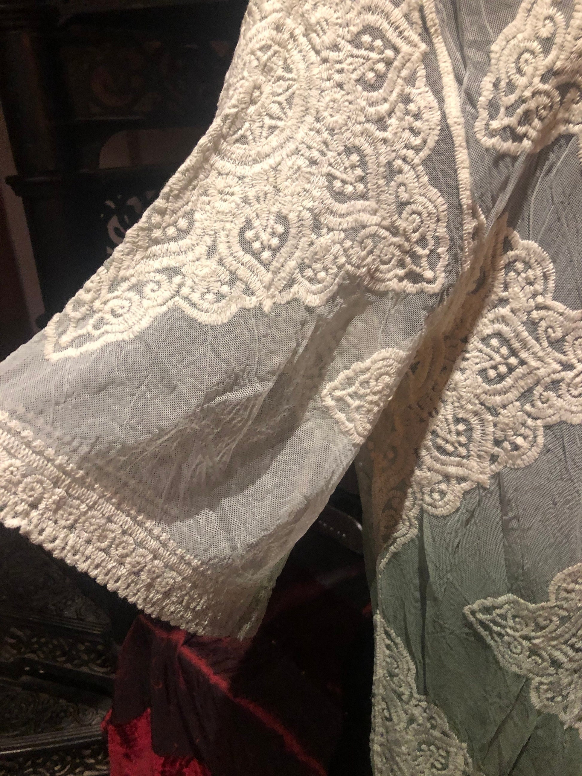 Lace Kimono Jacket Vintage Style Green Tie Dye Embroidered wrap
