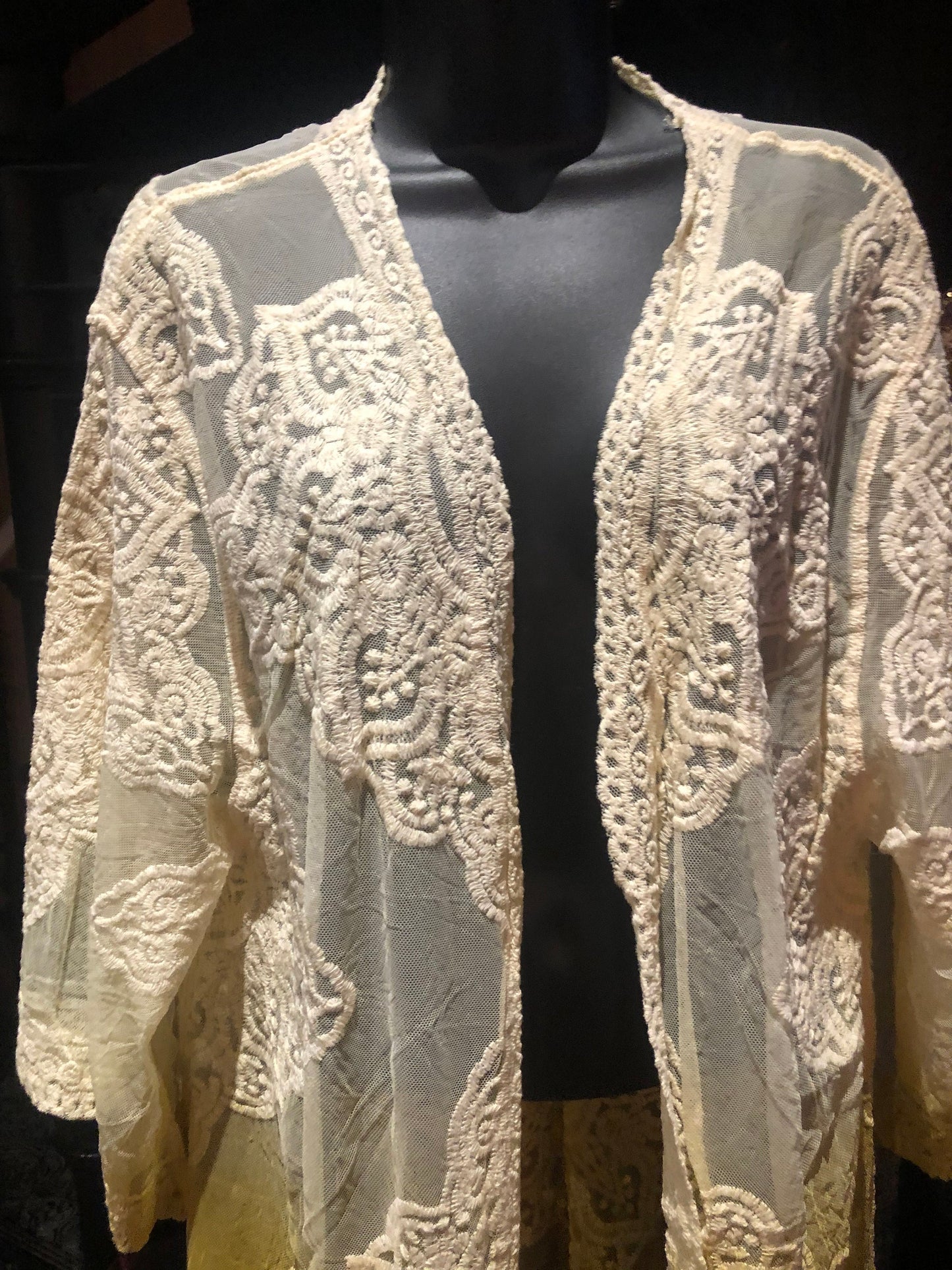 Lace Kimono Jacket Vintage Style Yellow Tie Dye Embroidered wrap