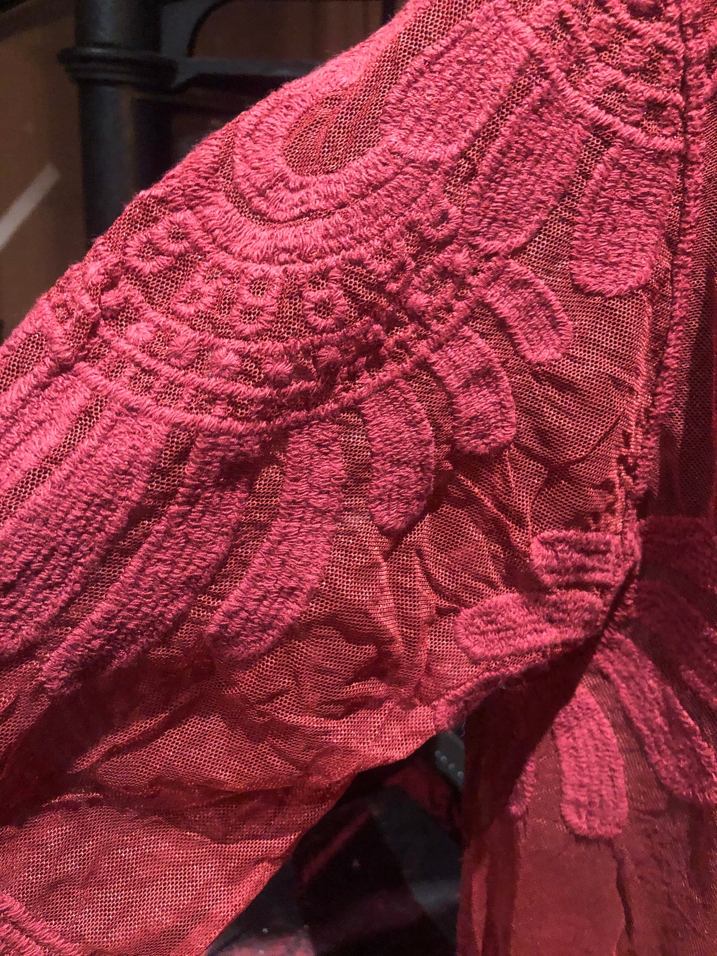 Lace Kimono Jacket Vintage Style Cranberry Red Embroidered wrap