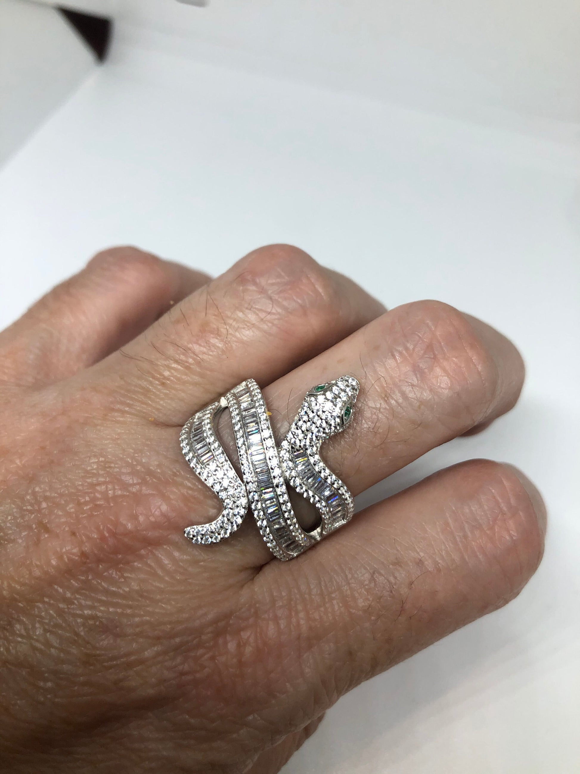 Vintage Snake Ring 925 Sterling Silver Crystal Size 9