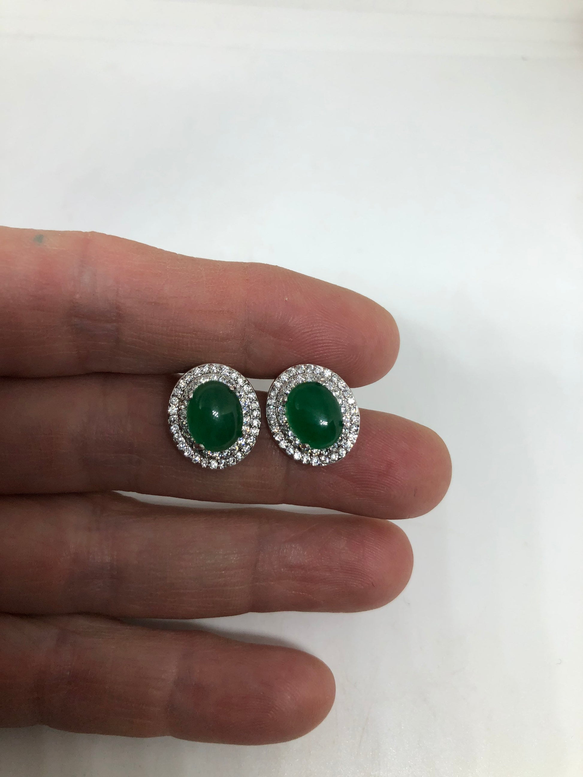 Vintage Green Jade Earrings Stud Button