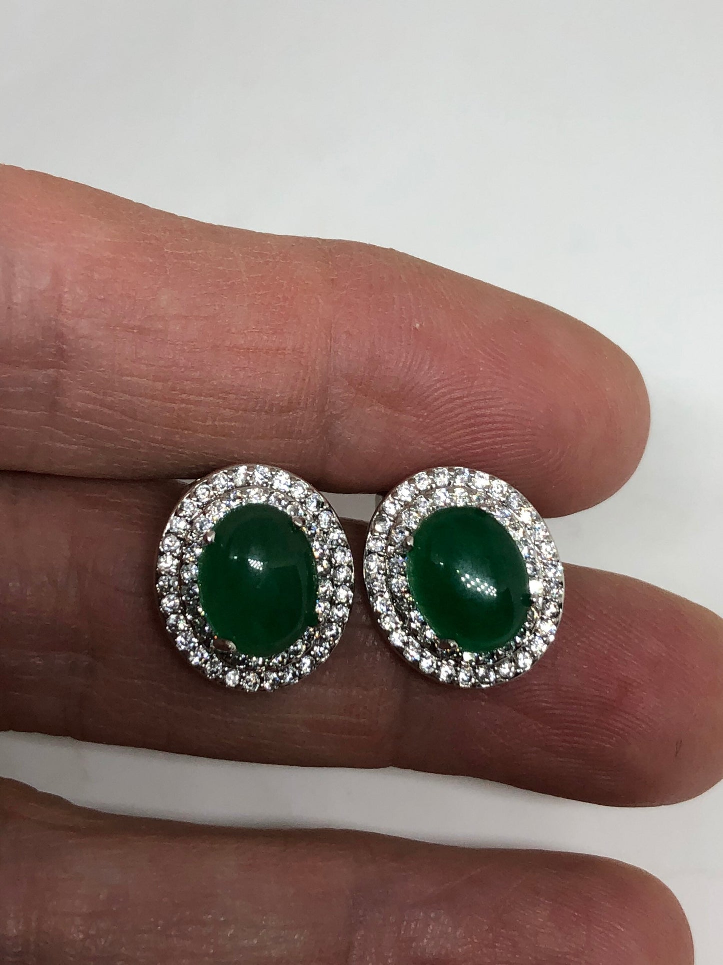 Vintage Green Jade Earrings Stud Button