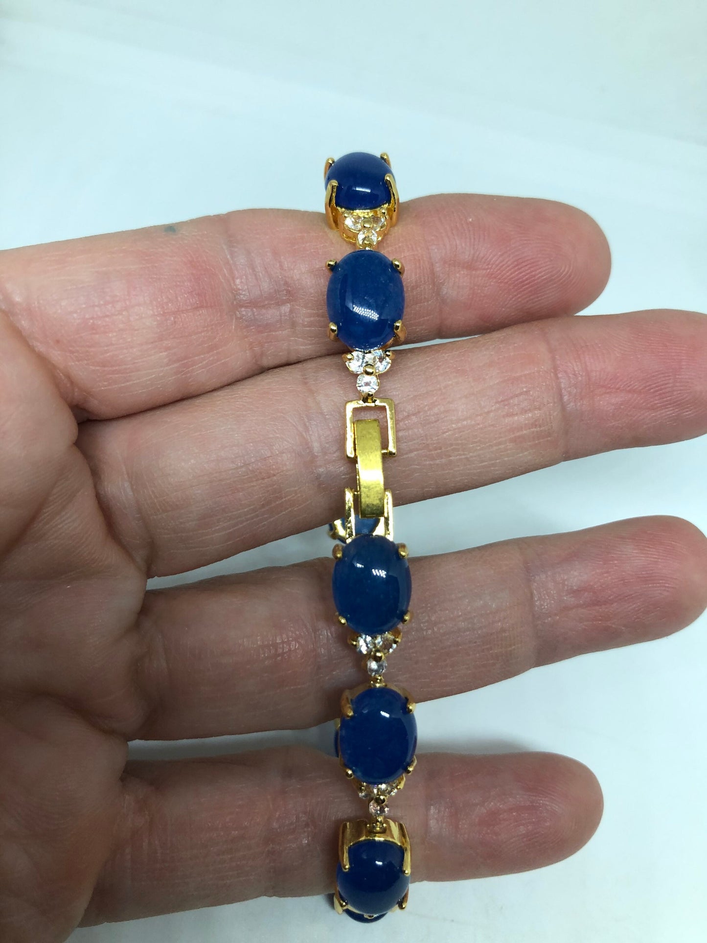 Vintage Blue Chalcedony Bracelet Golden Bronze