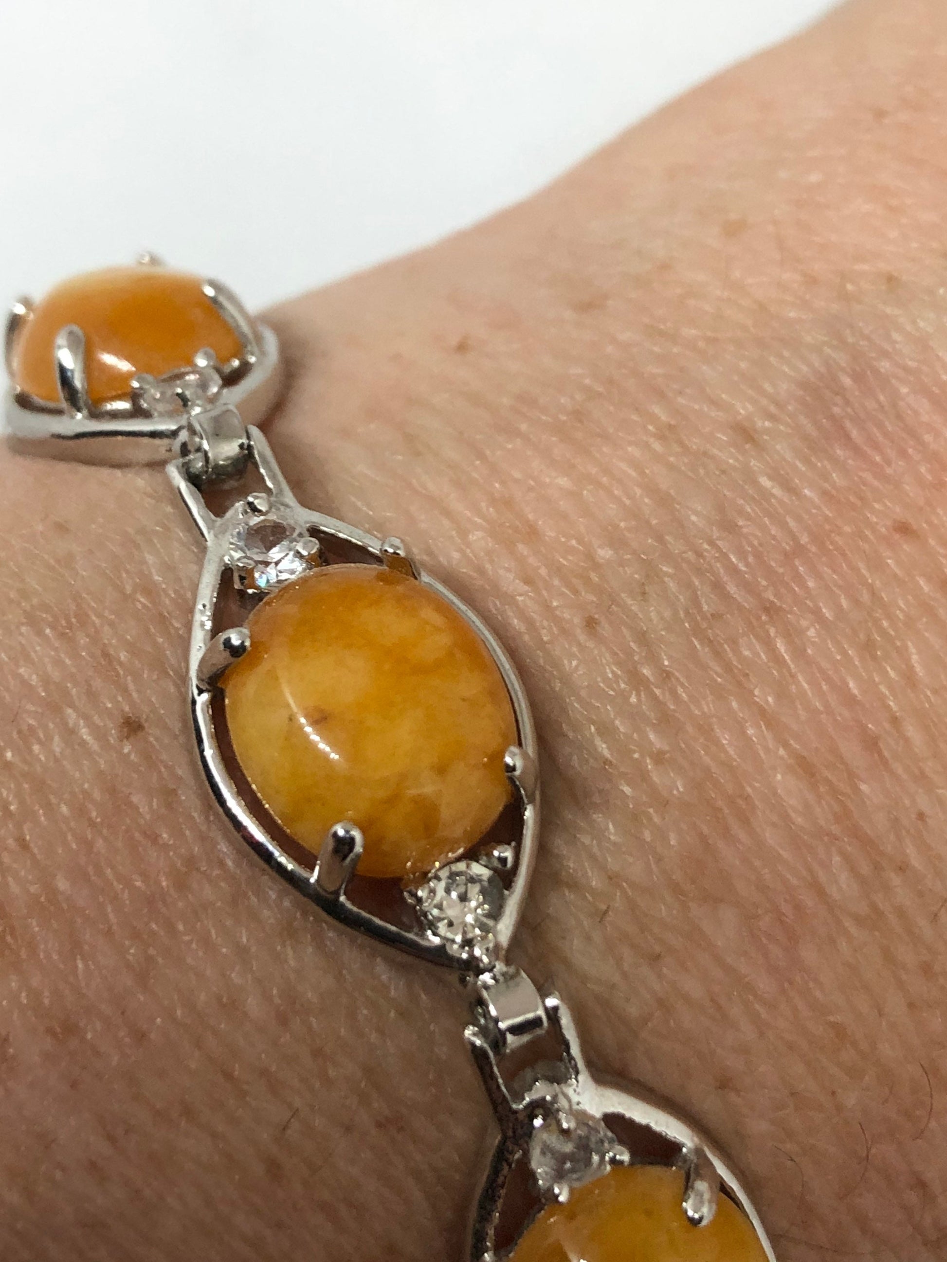 Vintage Yellow Jade Bracelet Silver