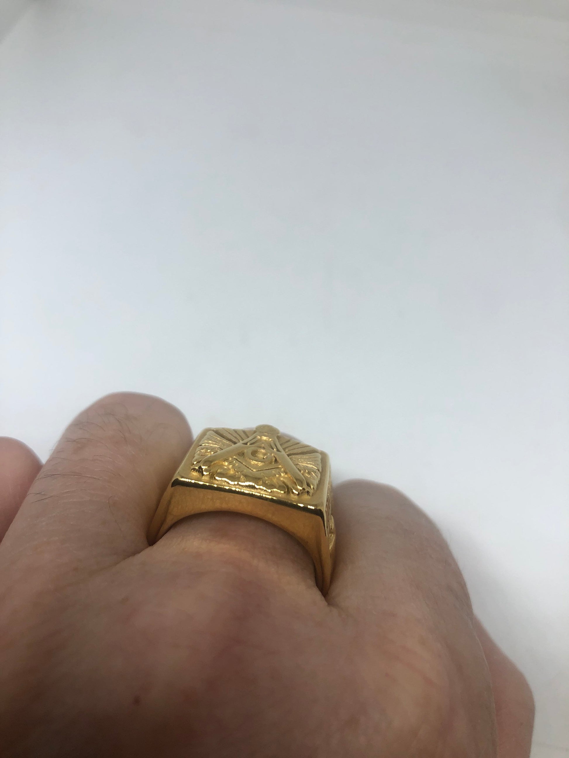 Vintage Golden Free Mason G Mens Ring Stainless Steel