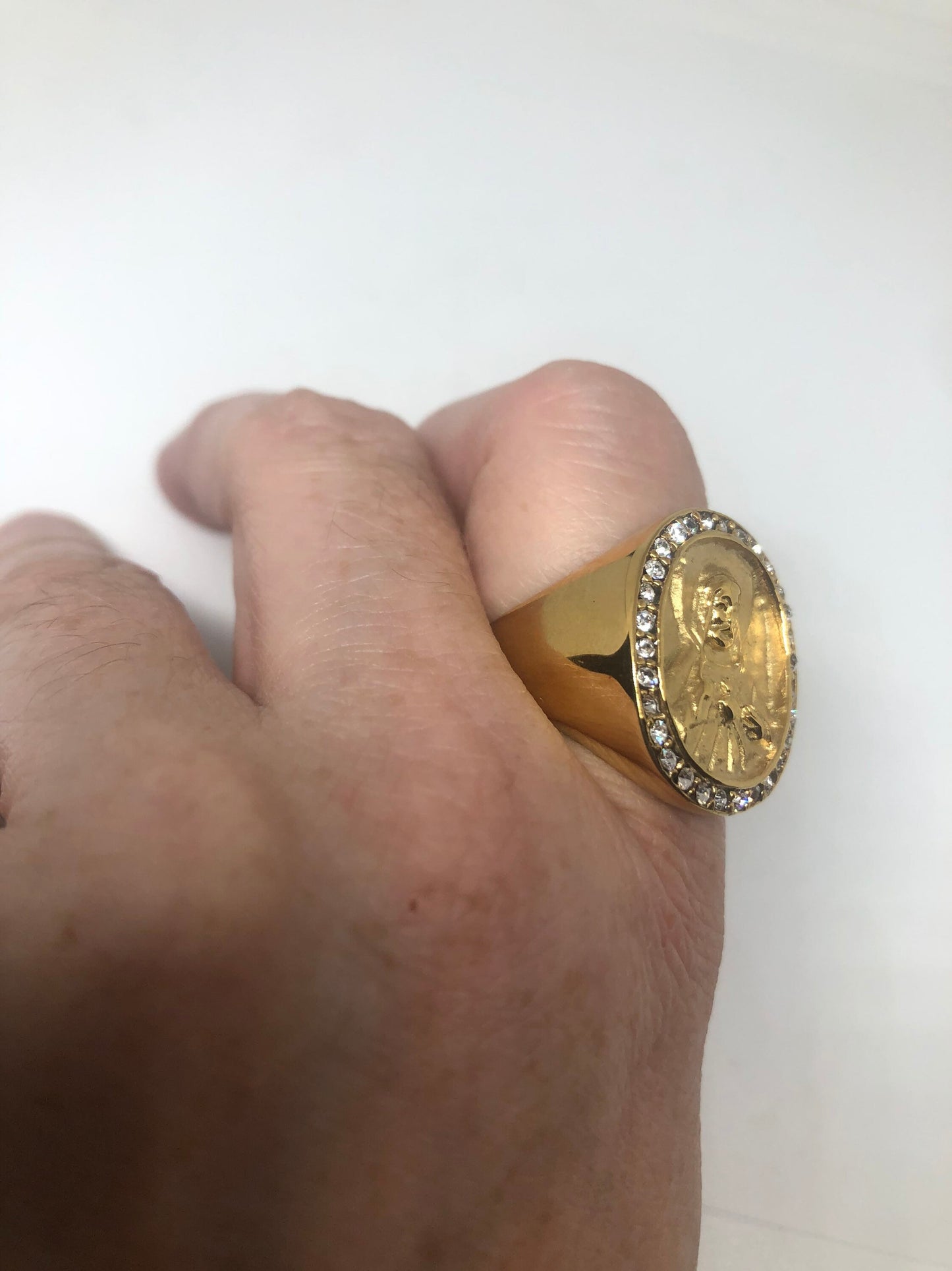 Vintage Mens Golden Jesus Ring