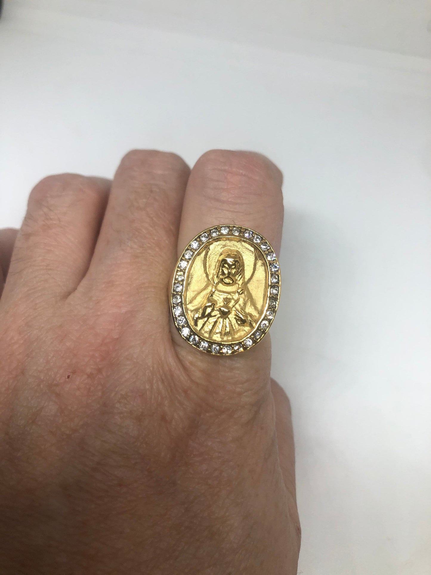 Vintage Mens Golden Jesus Ring