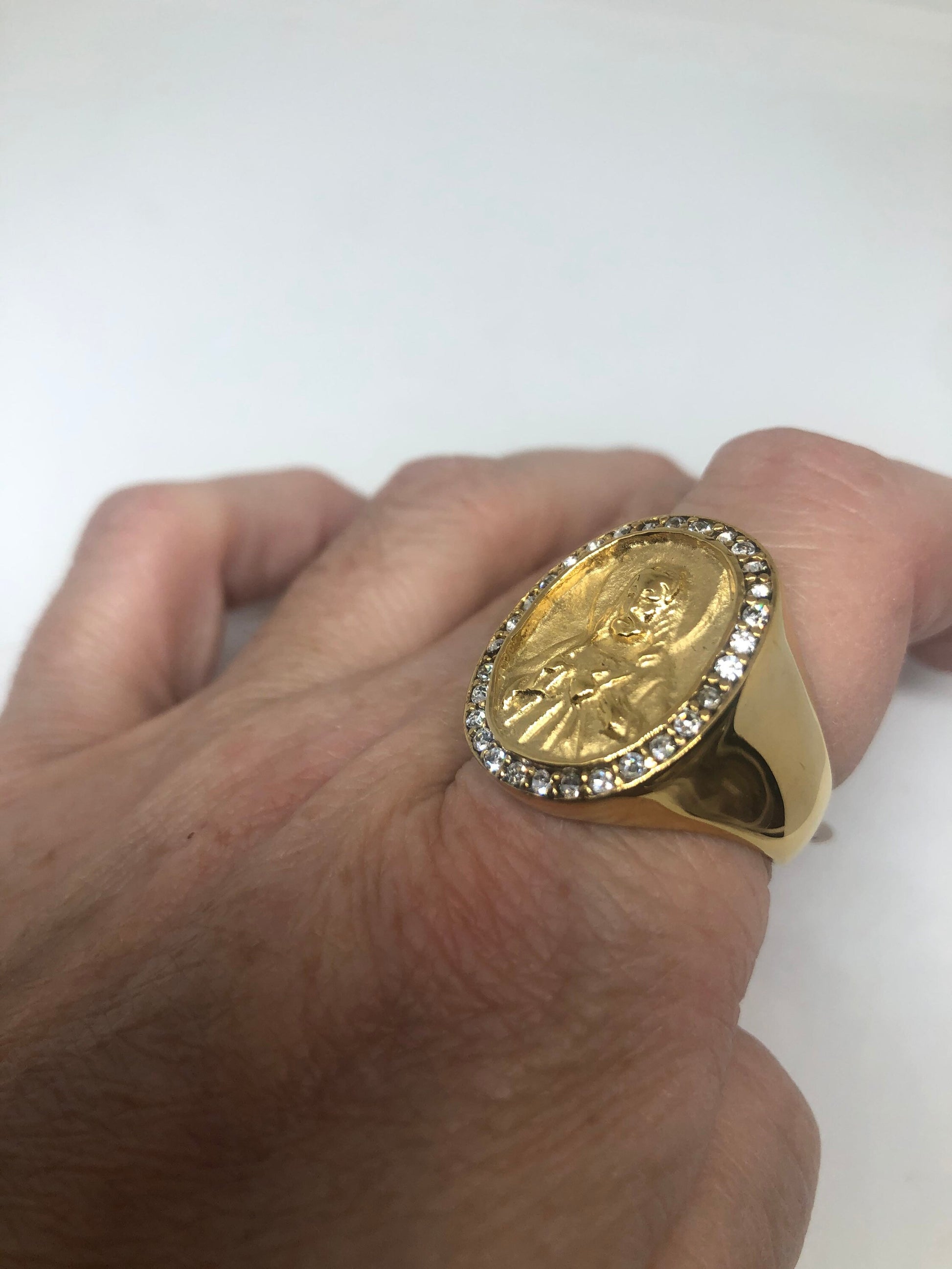 Vintage Mens Golden Jesus Ring